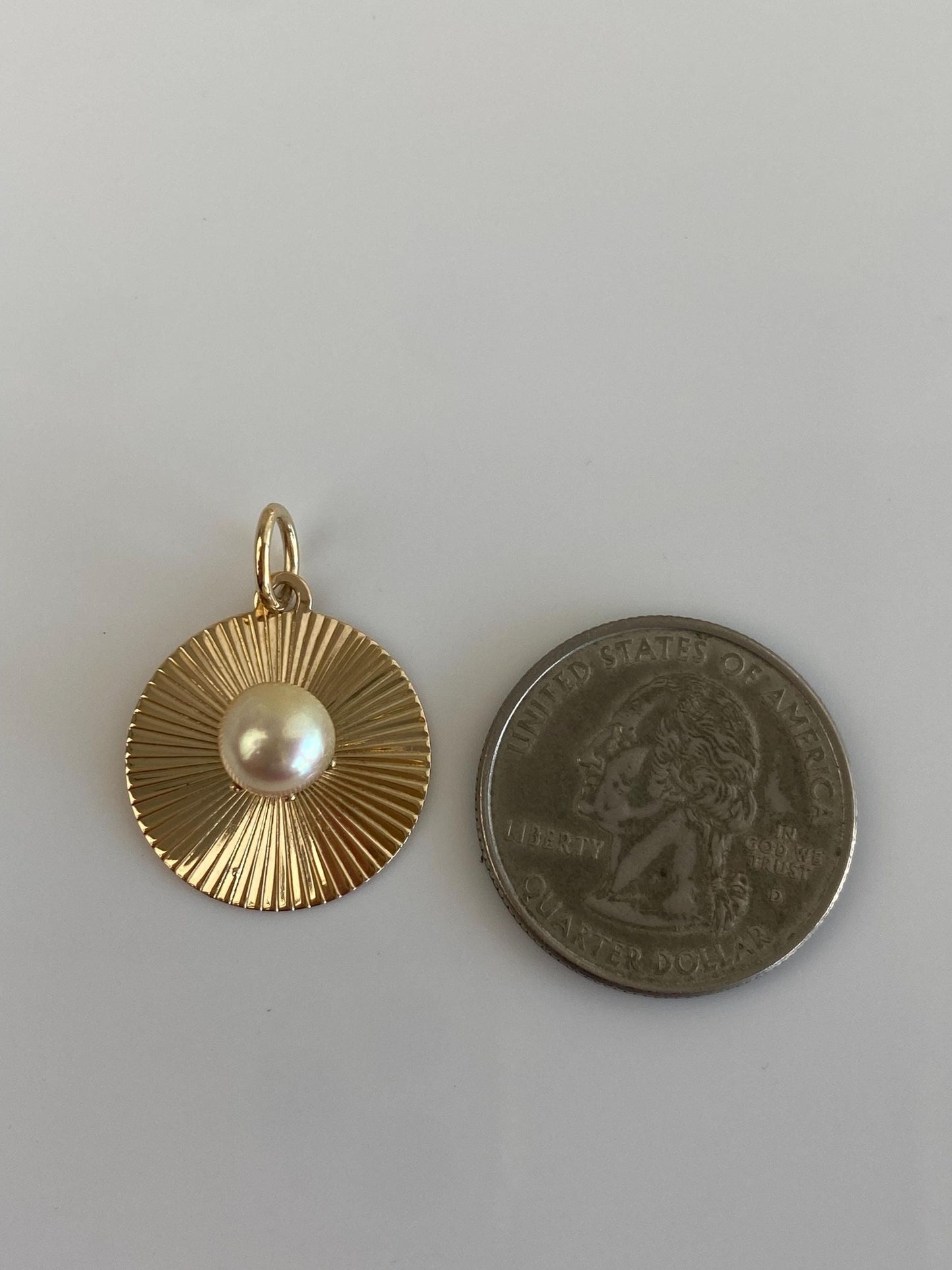Vintage Solid 14k Yellow Gold Engine Turned Pearl Charm