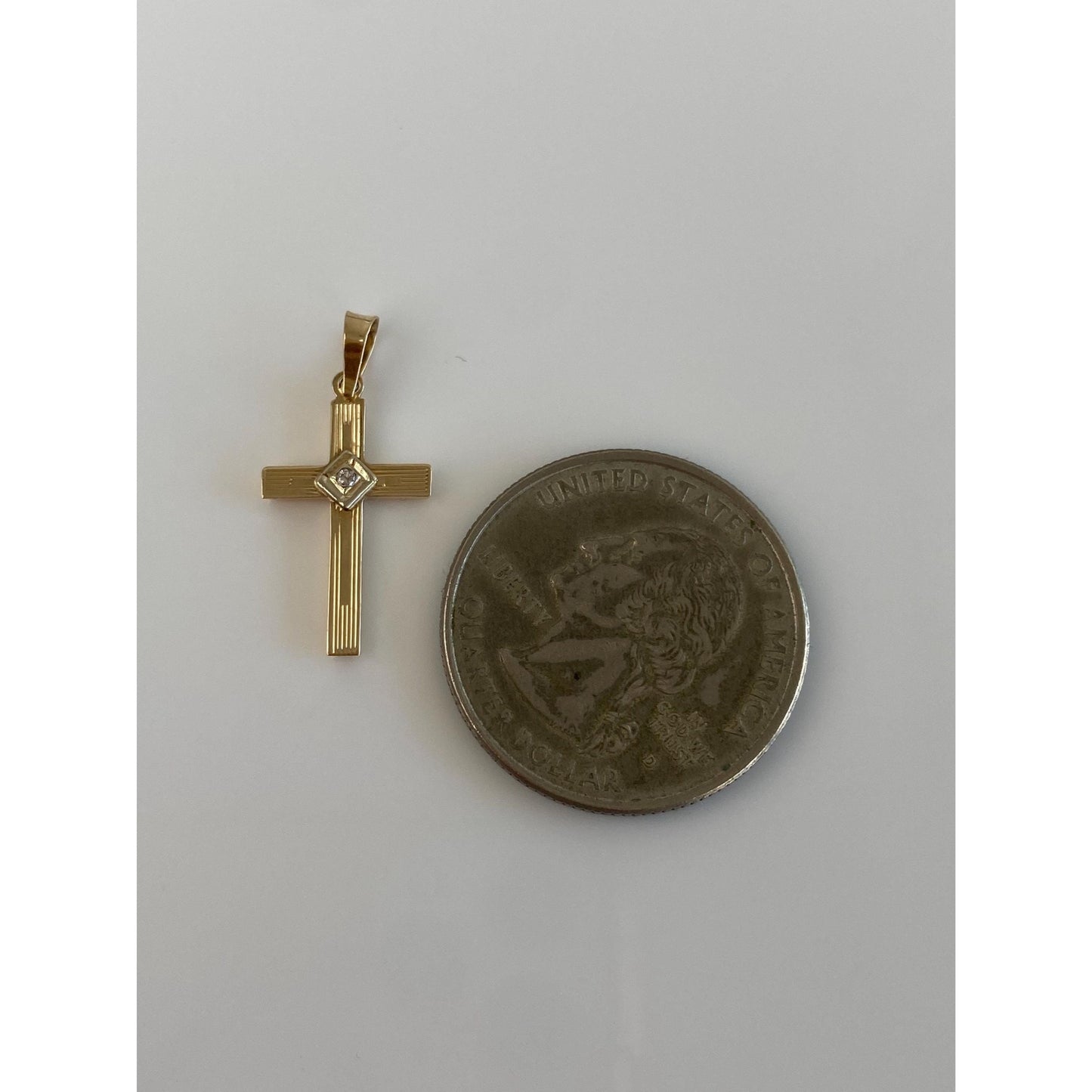 Vintage 14k Yellow Gold Diamond Lined Cross Charm