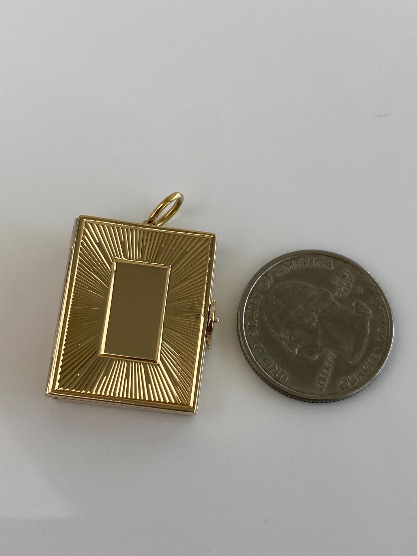 Vintage Solid 14k Yellow Gold Engine Turned Book Locket Charm