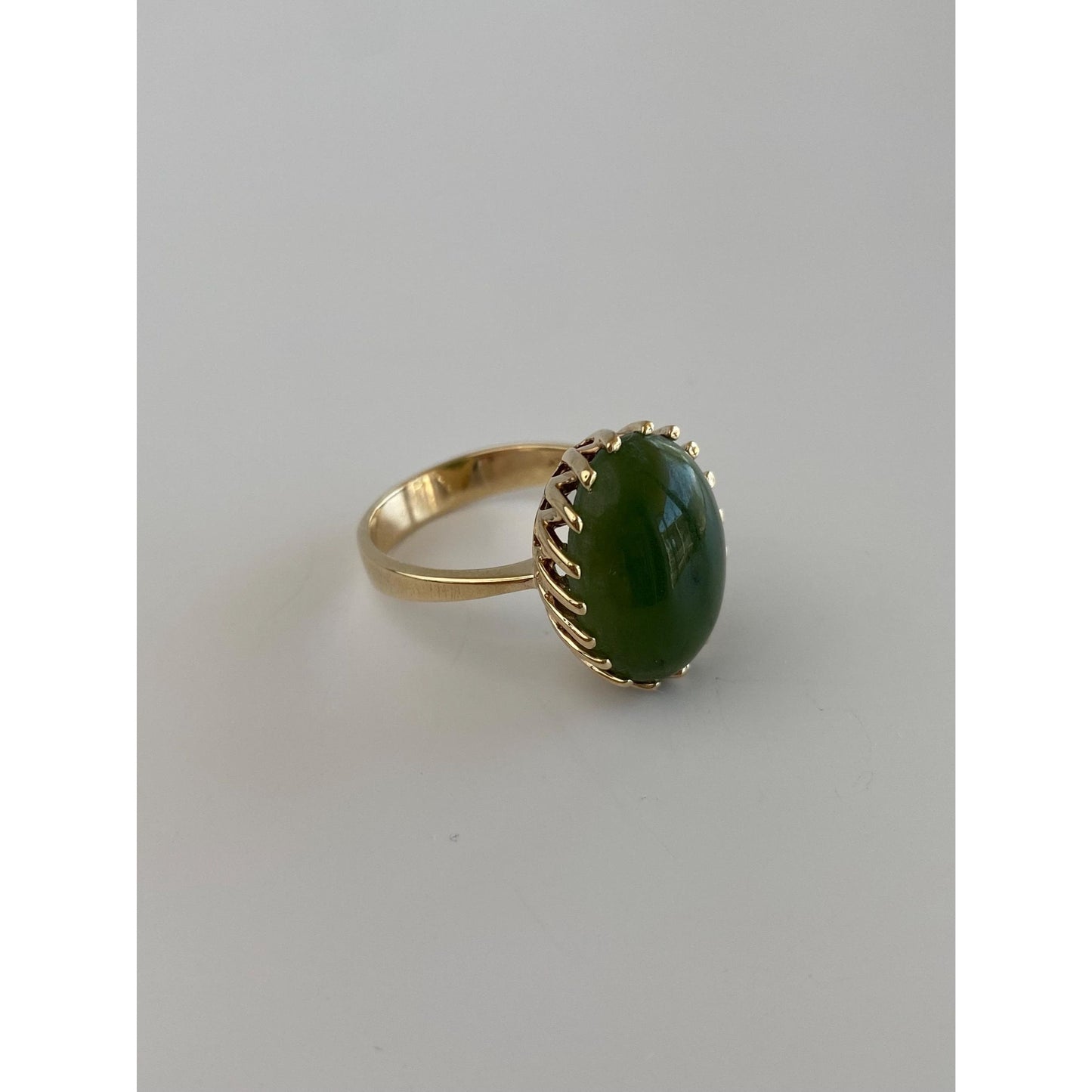Solid 10k Yellow Gold Nephrite Ring - Size 6.75