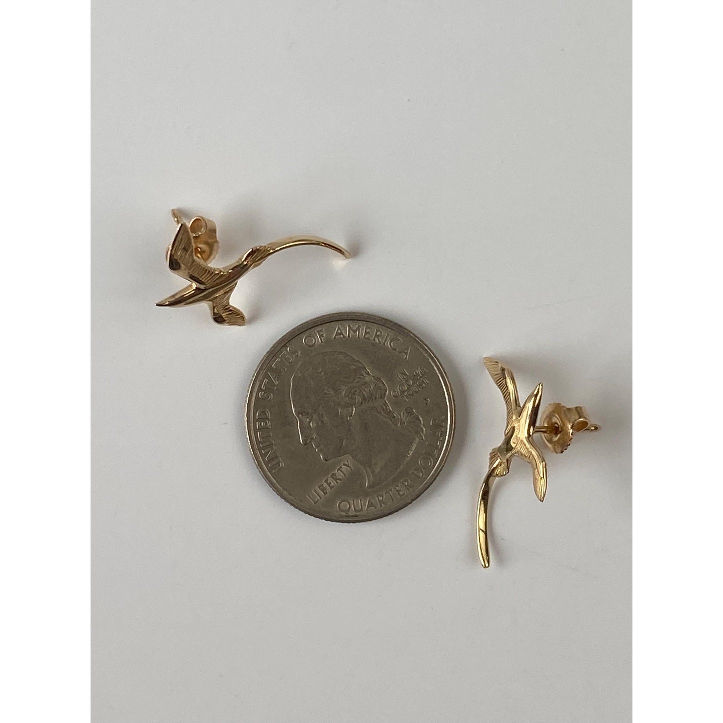 Vintage Solid 14k Yellow Gold Flying Bird Stud Earrings