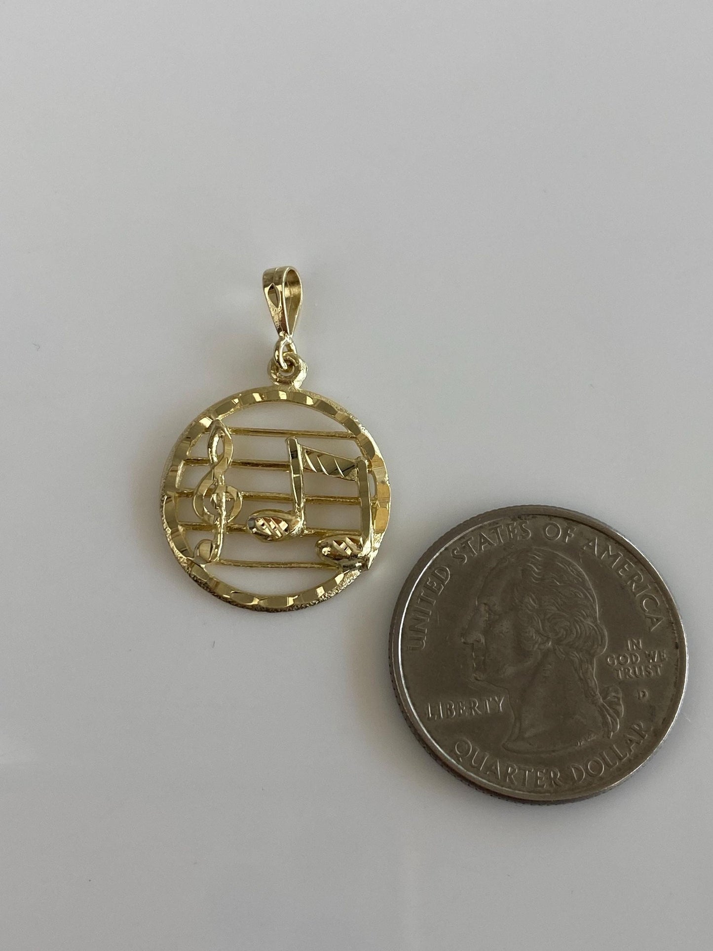 Vintage Solid 14k Yellow Gold Diamond Cut Music Symbols Charm