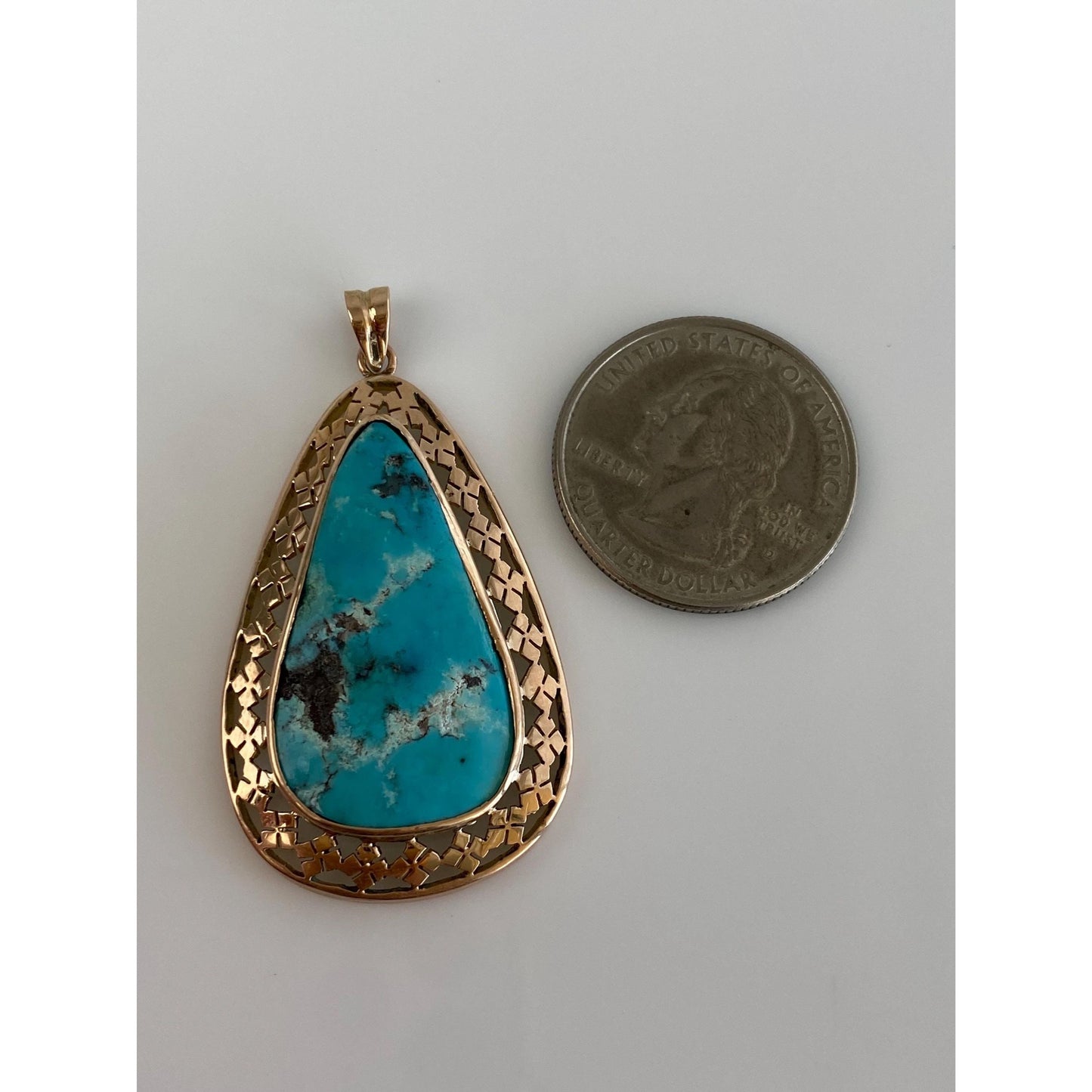 Vintage Solid 10k Rosey Gold Large Turquoise Charm