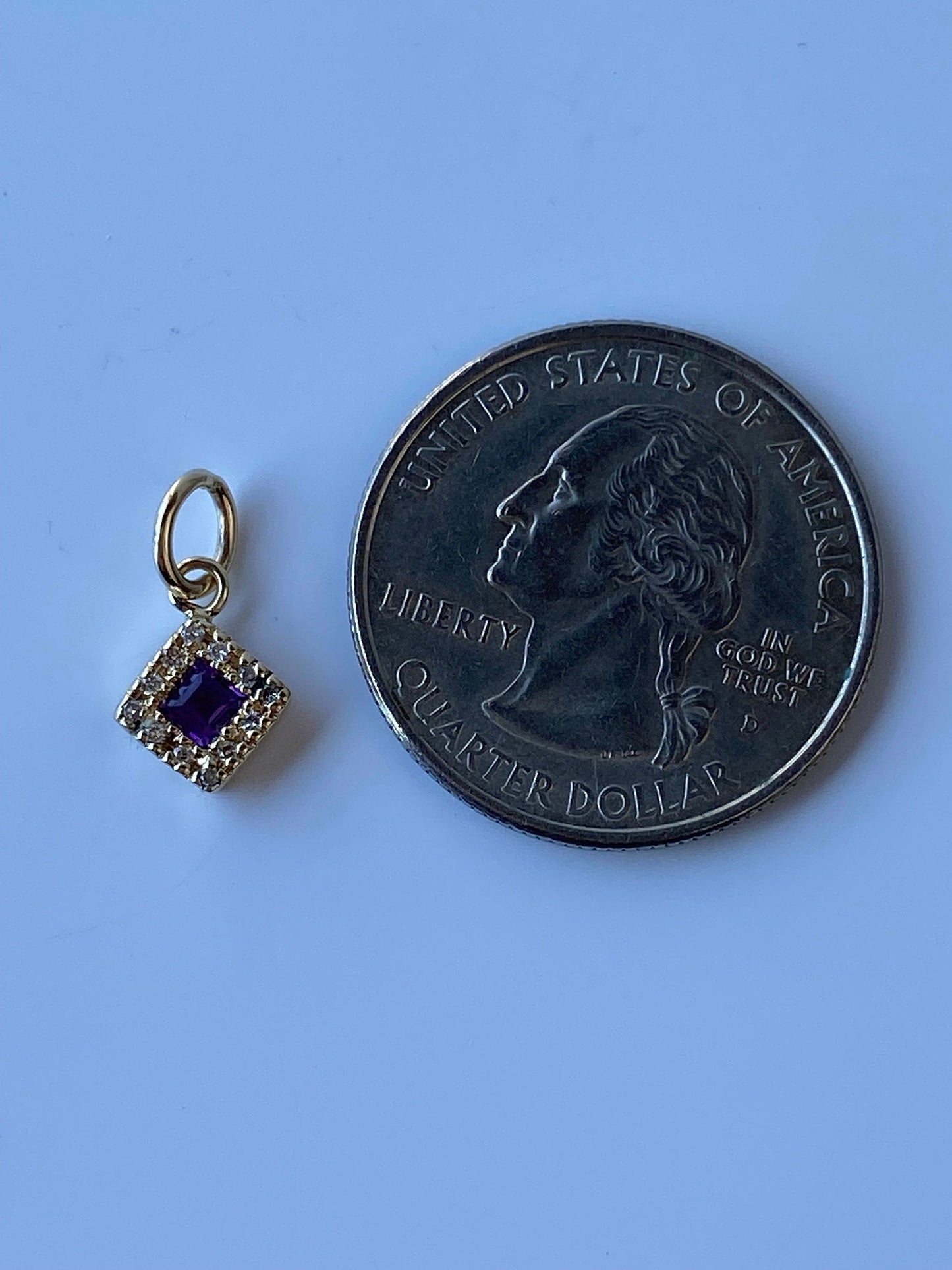 Vintage Solid 14k Yellow Gold Little Amethyst & Diamond Charm