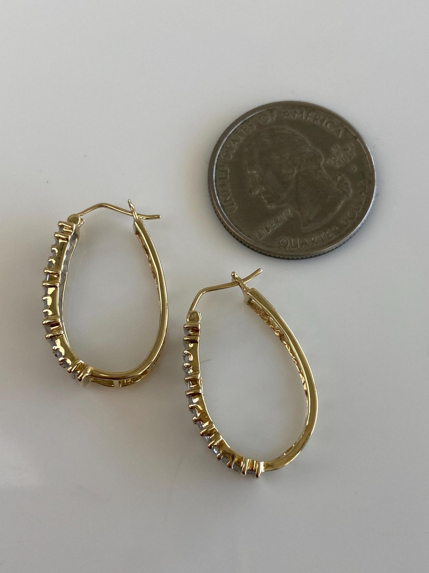 Vintage Solid 10k Yellow Gold Diamond Hoop Earrings