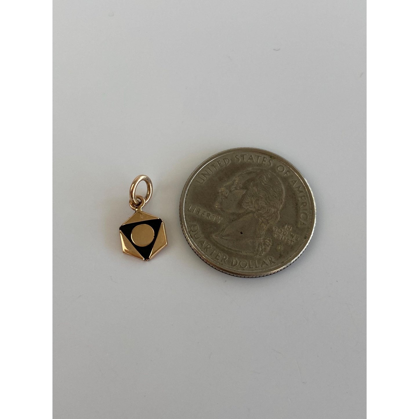 Vintage Solid 10k Yellow Gold Black Enamel Hexagon Charm