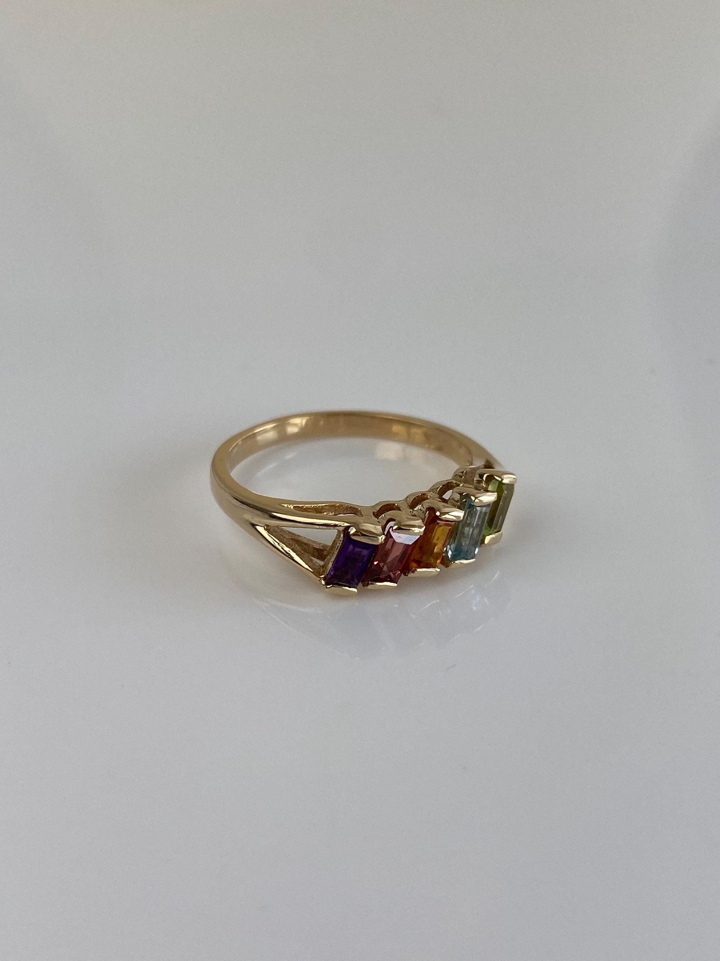Vintage Solid 14k Yellow Gold Amethyst Topaz Citrine Peridot Garnet Ring - Size 5.75