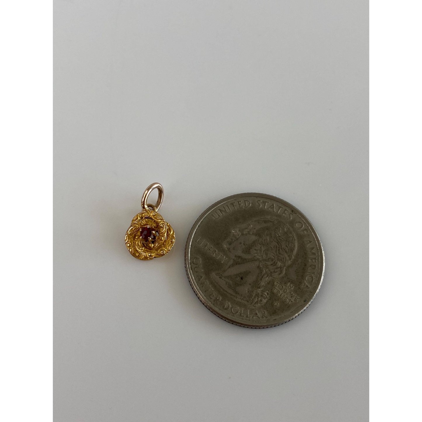Vintage Solid 14k Yellow Gold Red Cubic Zirconia Knot Charm