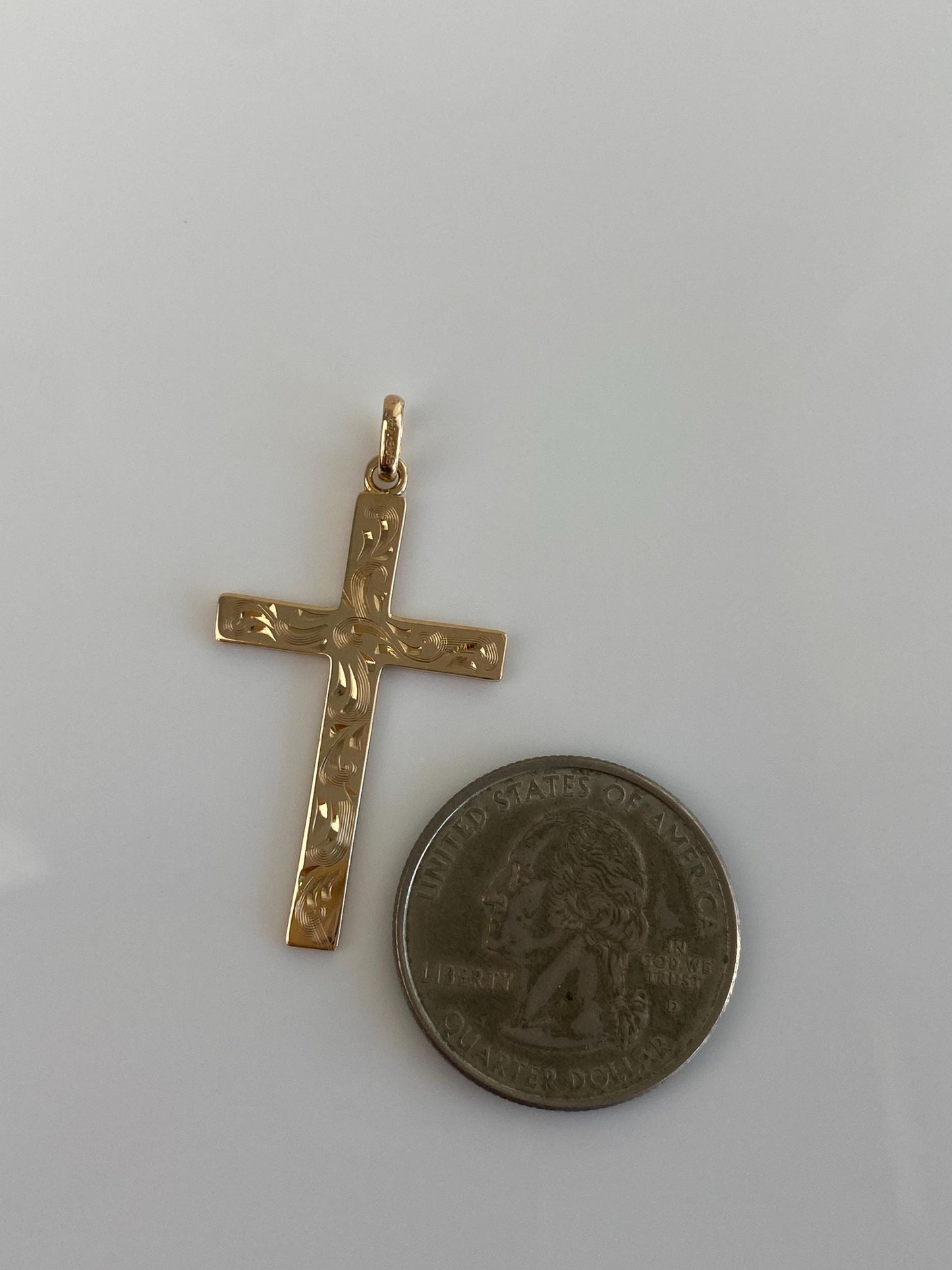 Vintage Solid 14k Yellow Gold Engraved Cross Charm