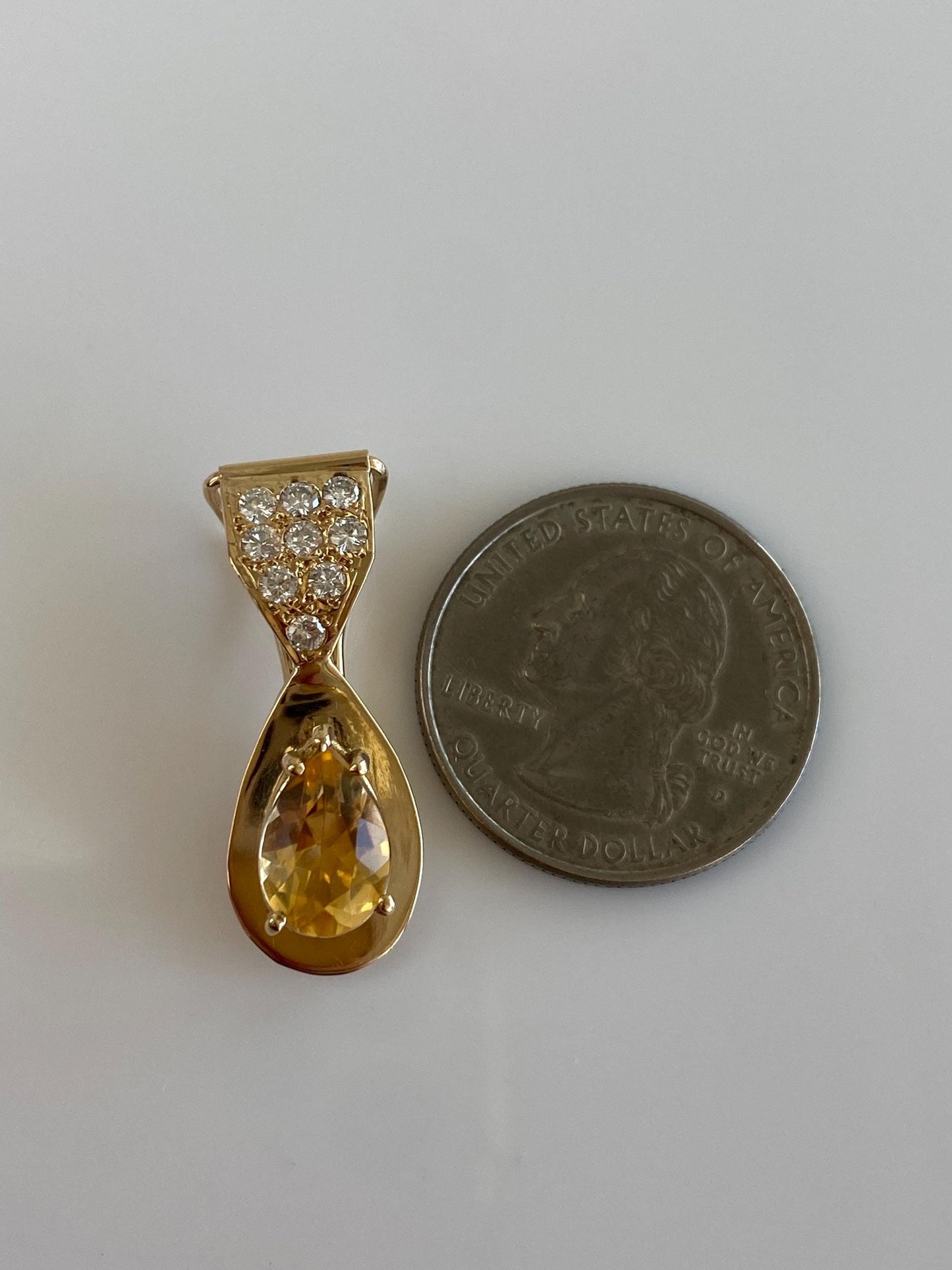 Vintage Solid 14k Yellow Gold Citrine Diamonds Charm