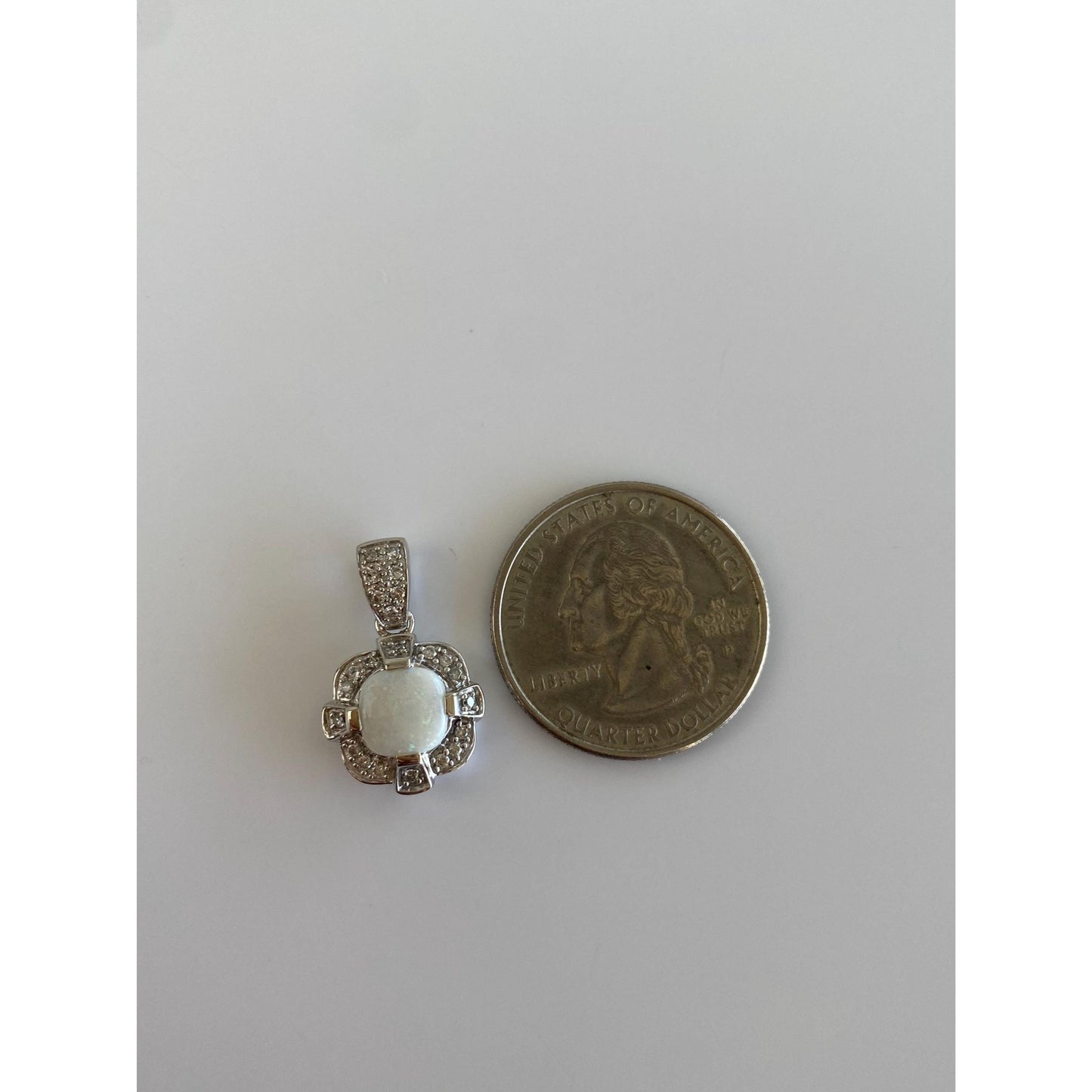 Vintage Solid 10k White Gold Diamond Opal Charm