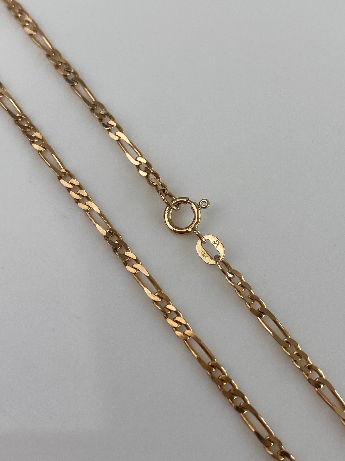 Vintage Solid 14k Yellow Gold Slim Figaro Chain Necklace - 20 inches