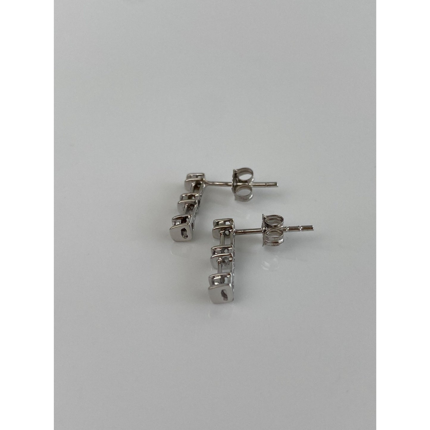 Vintage Solid 10k White Gold Diamond Row Stud Earrings