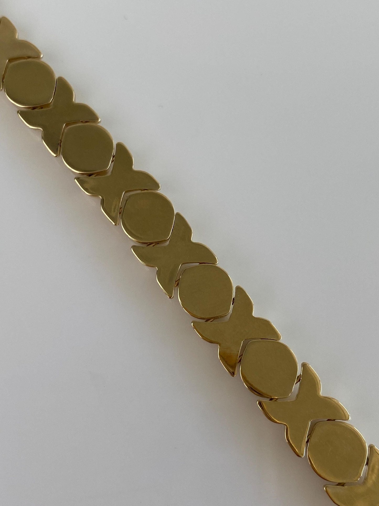 Vintage Solid 14k Yellow Gold Satin Shiny XO Link Bracelet - 7 inches