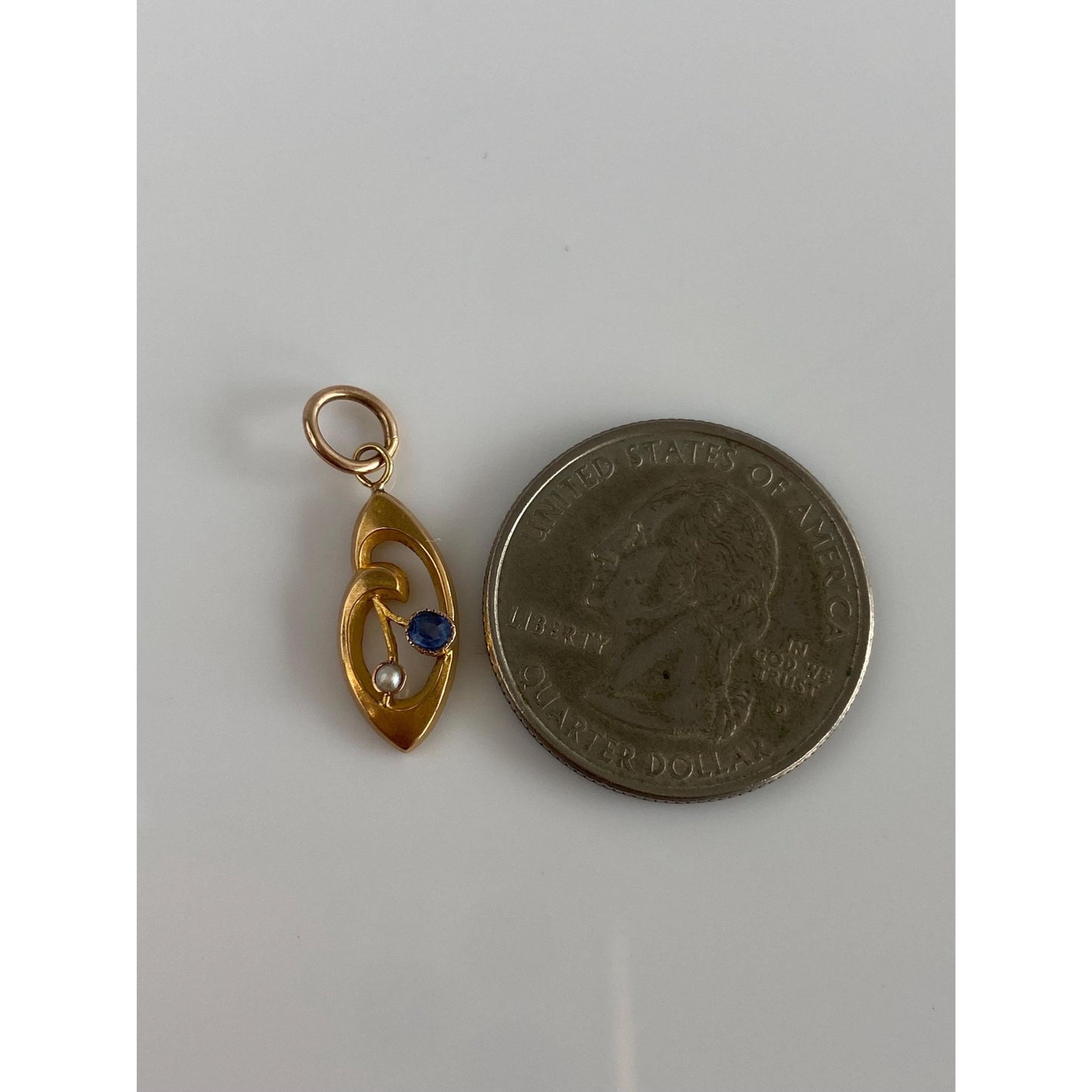 Vintage Solid 10k Yellow Gold Blue Sapphire Seed Pearl Stick Pin Conversion Charm