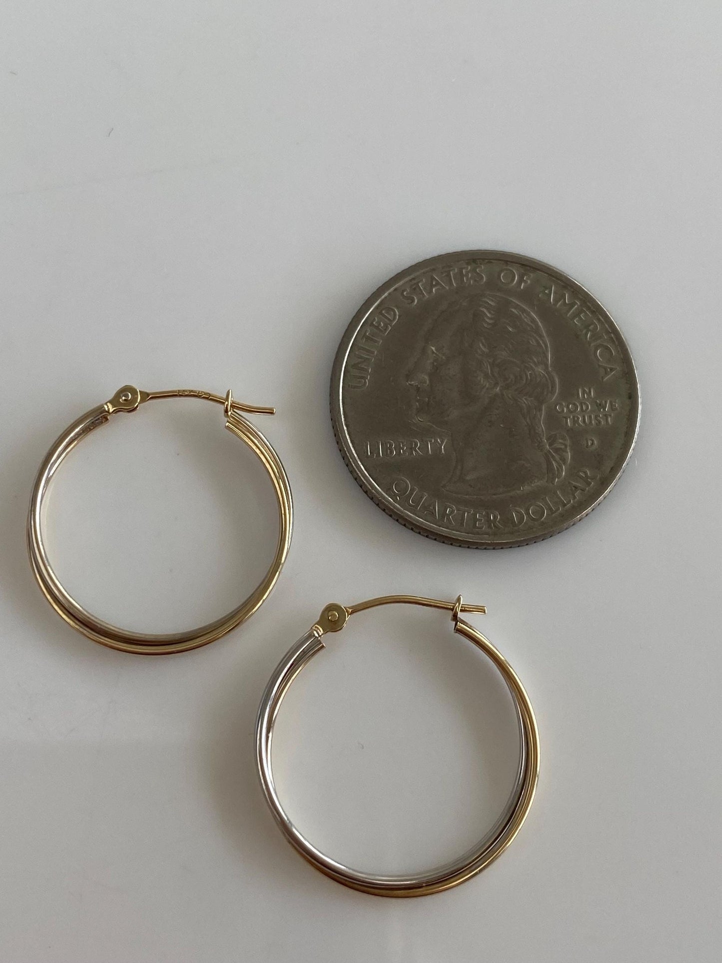 Vintage 14k White & Yellow Gold Layered Hoop Earrings