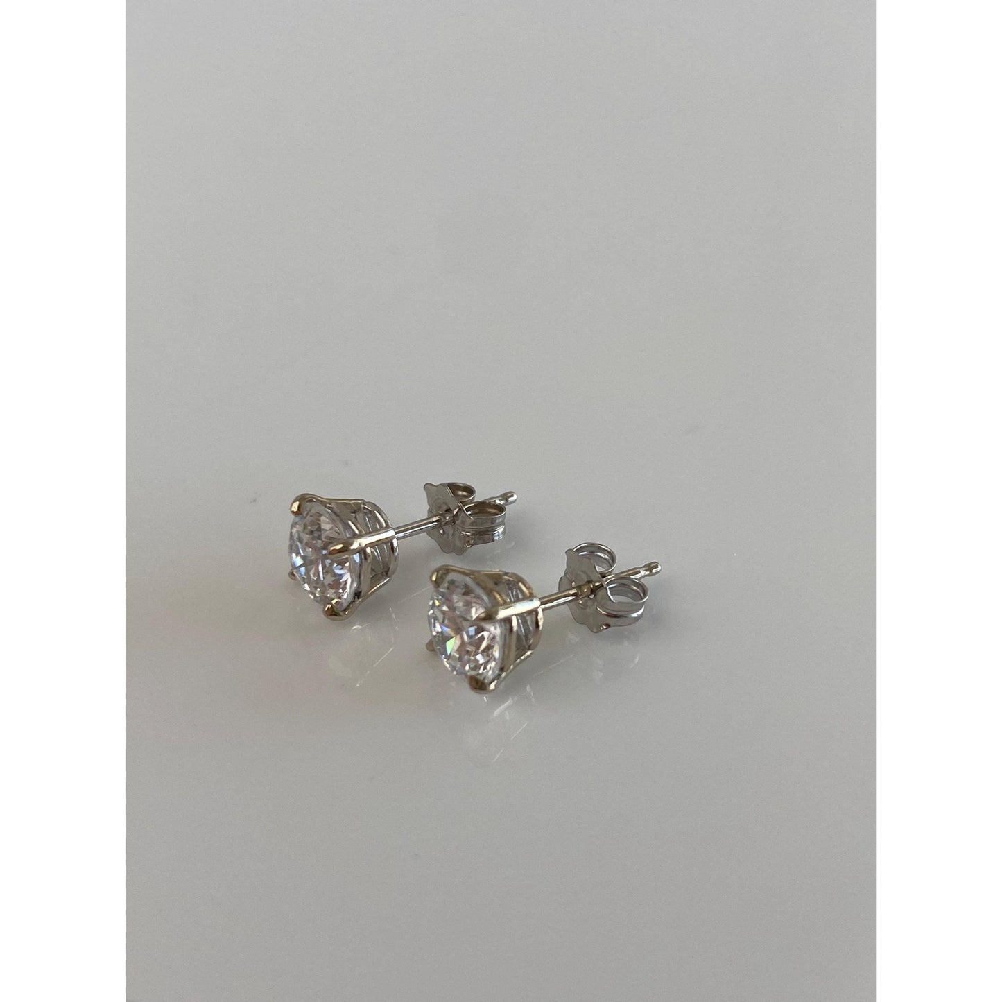 Solid 14k White Gold Clear Cubic Zirconia Stud Earrings