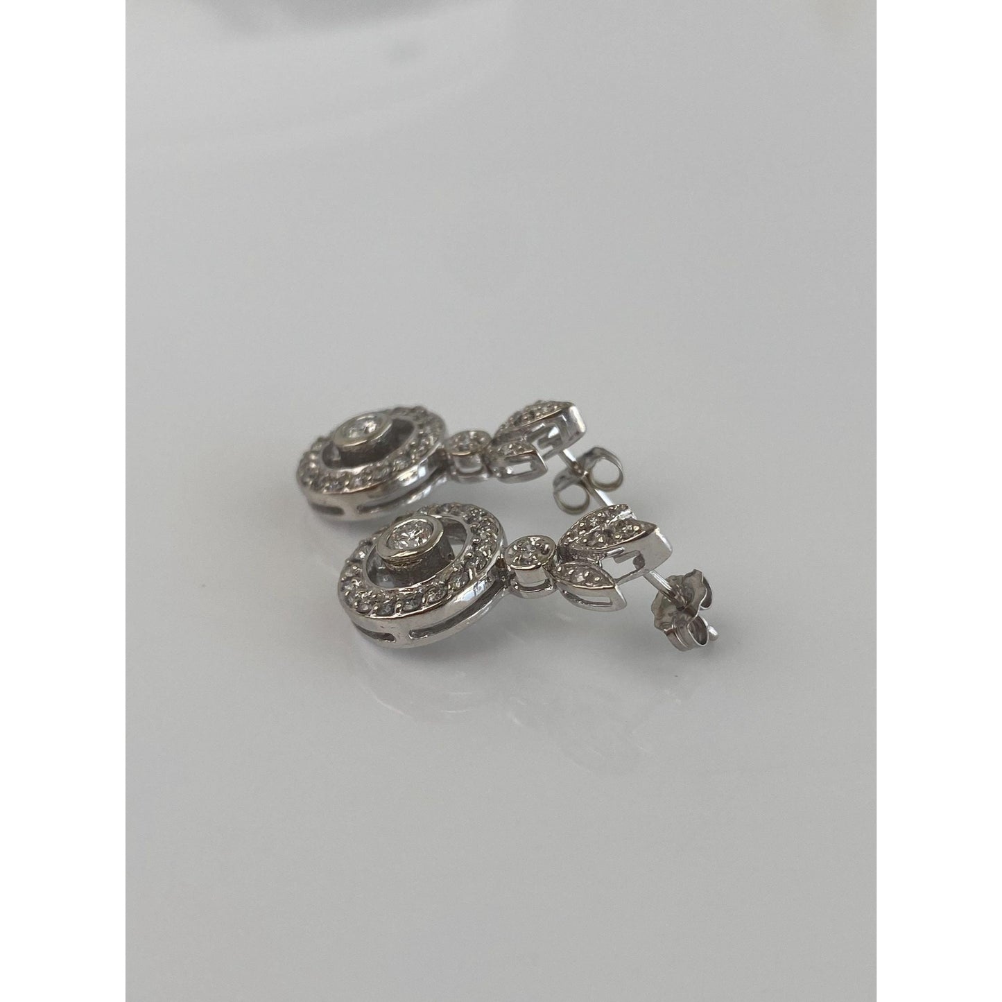 Vintage Solid 14k White Gold Diamond Drop Earrings