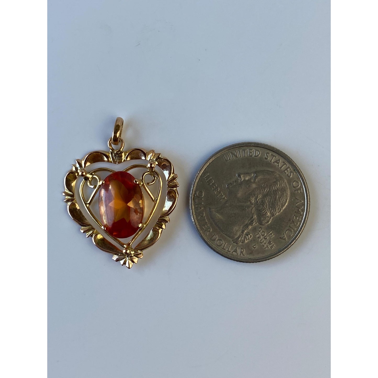 Vintage Solid 14k Yellow Gold Orange Sapphire Heart Charm