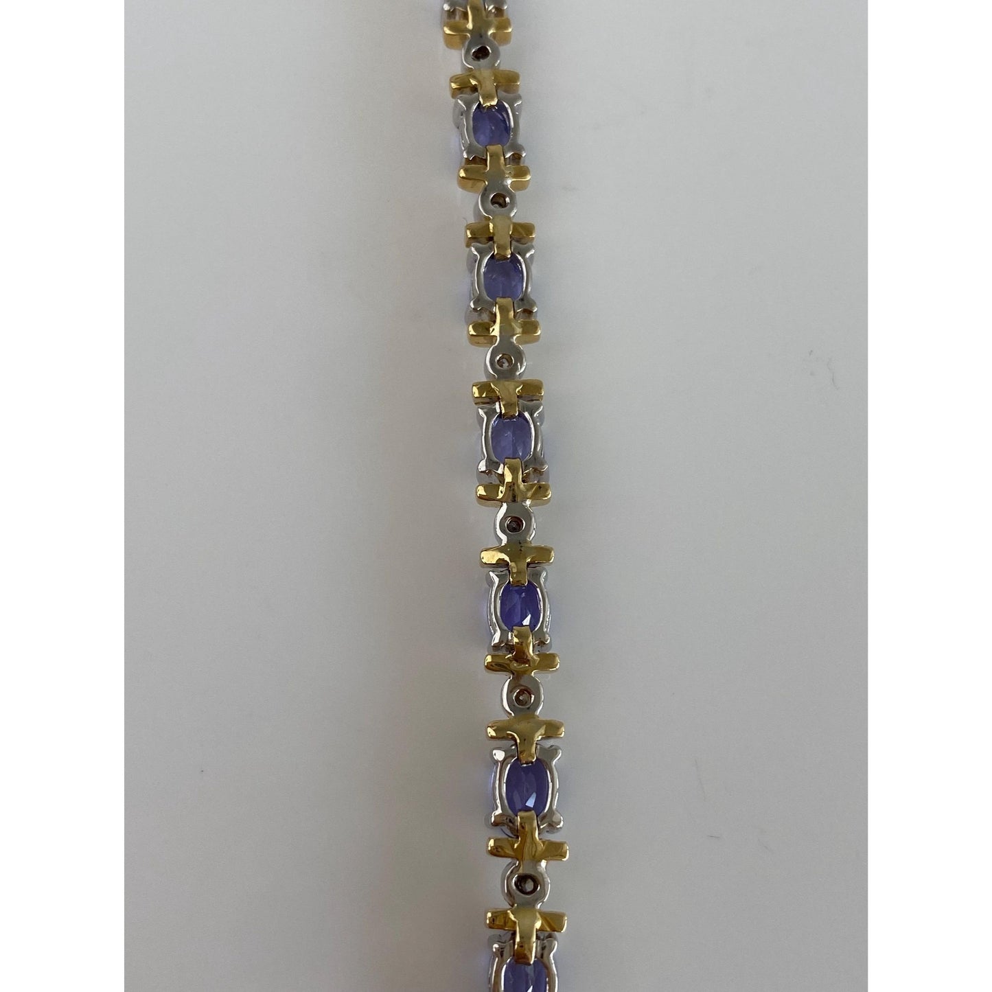 Vintage Solid 18k White & Yellow Gold Diamond Tanzanite Link Bracelet - 7 inches