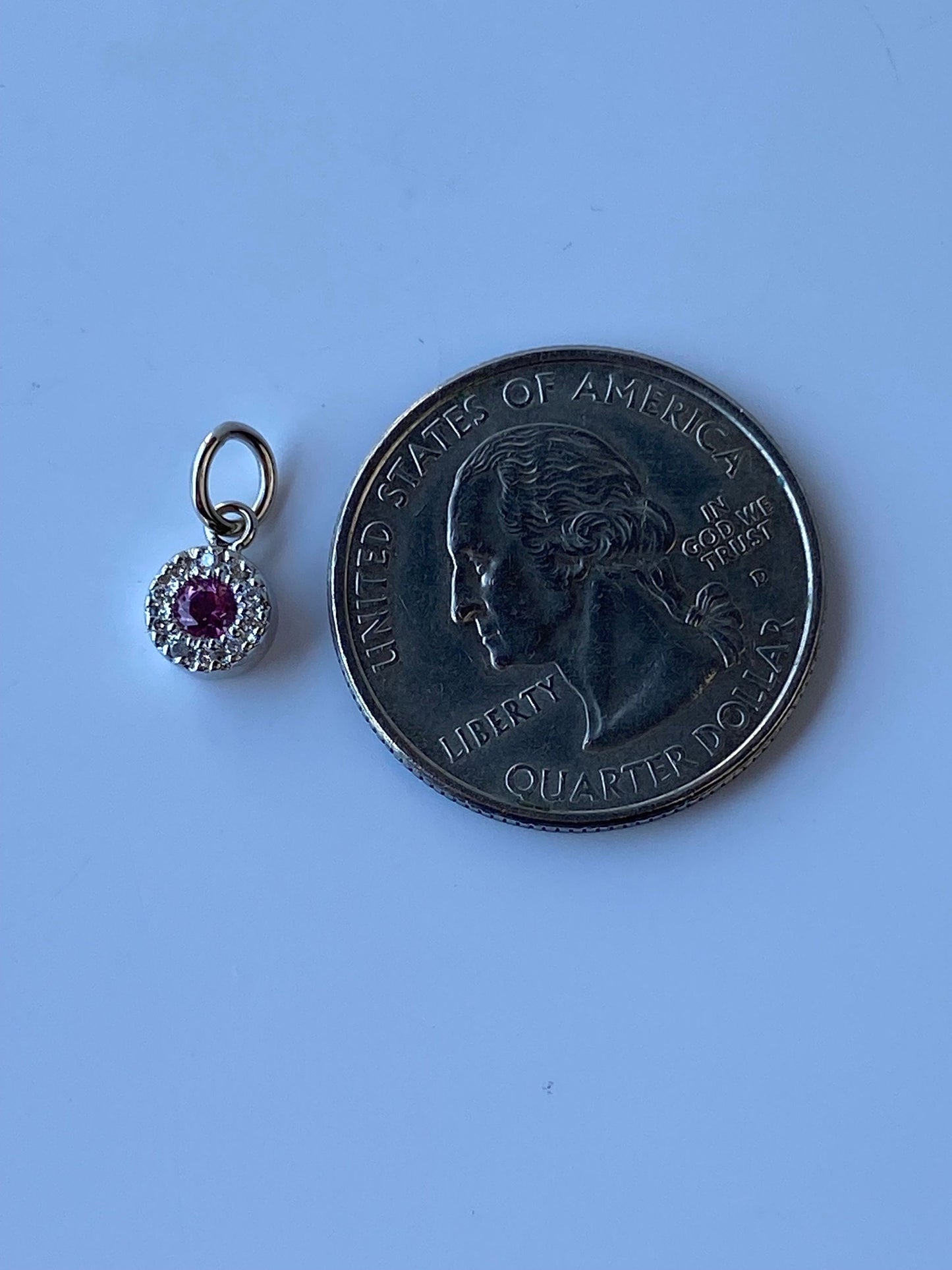 Vintage Solid 14k White Gold Little Pink Tourmaline & Diamond Charm