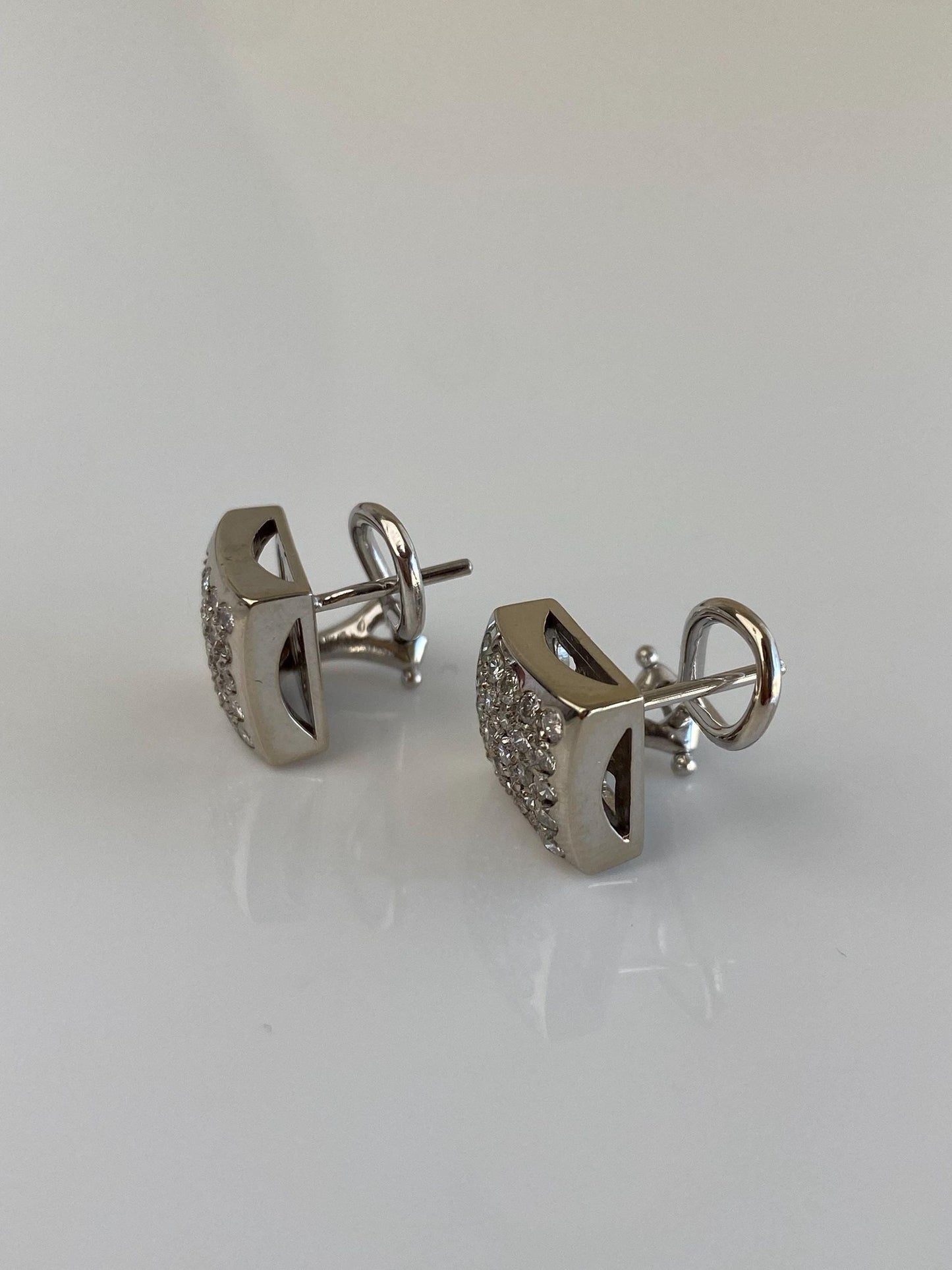 Vintage Solid 14k White Gold Diamond Square Drop Earrings