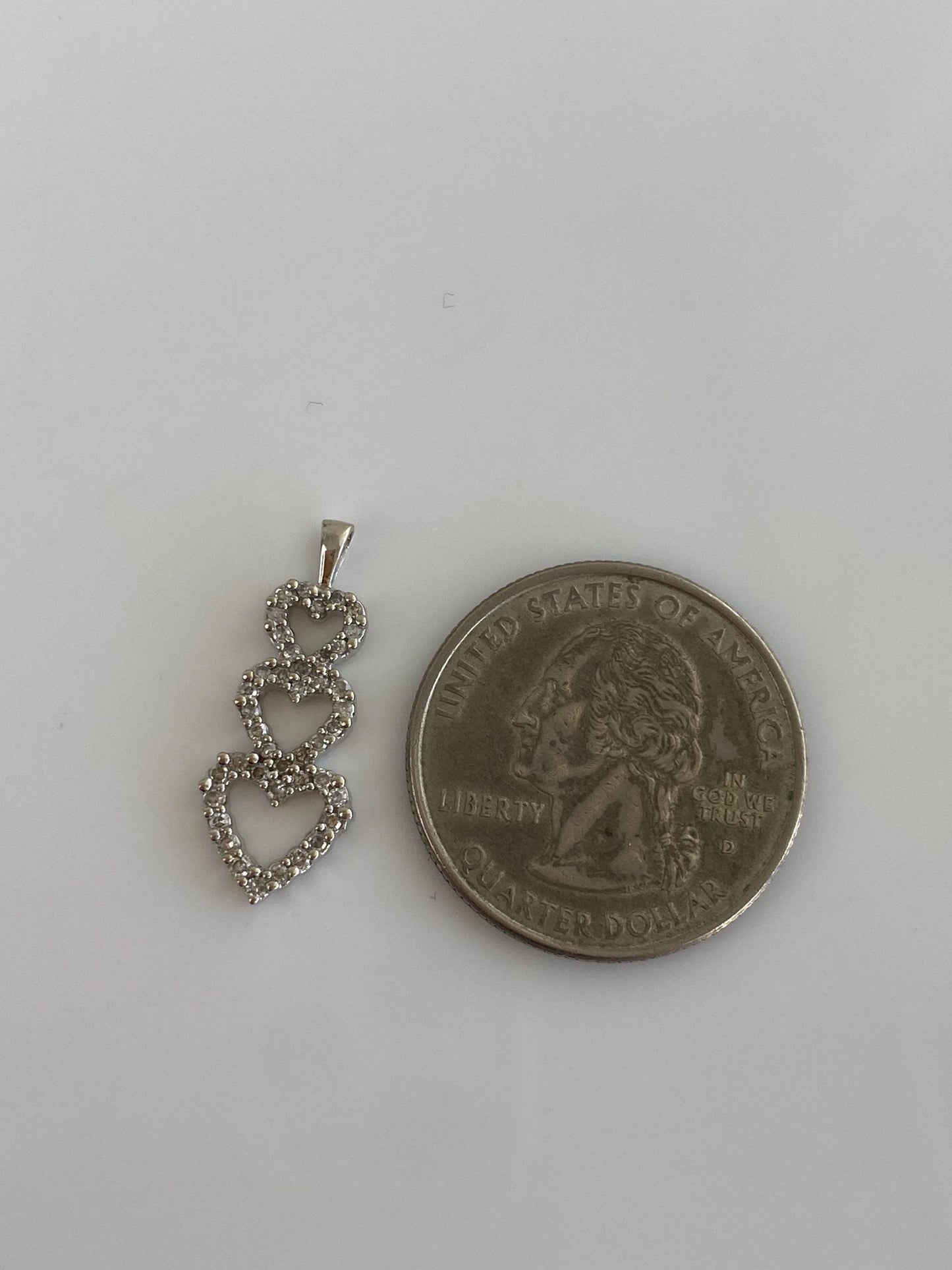 Vintage Solid 14k White Gold Diamond Hearts Charm