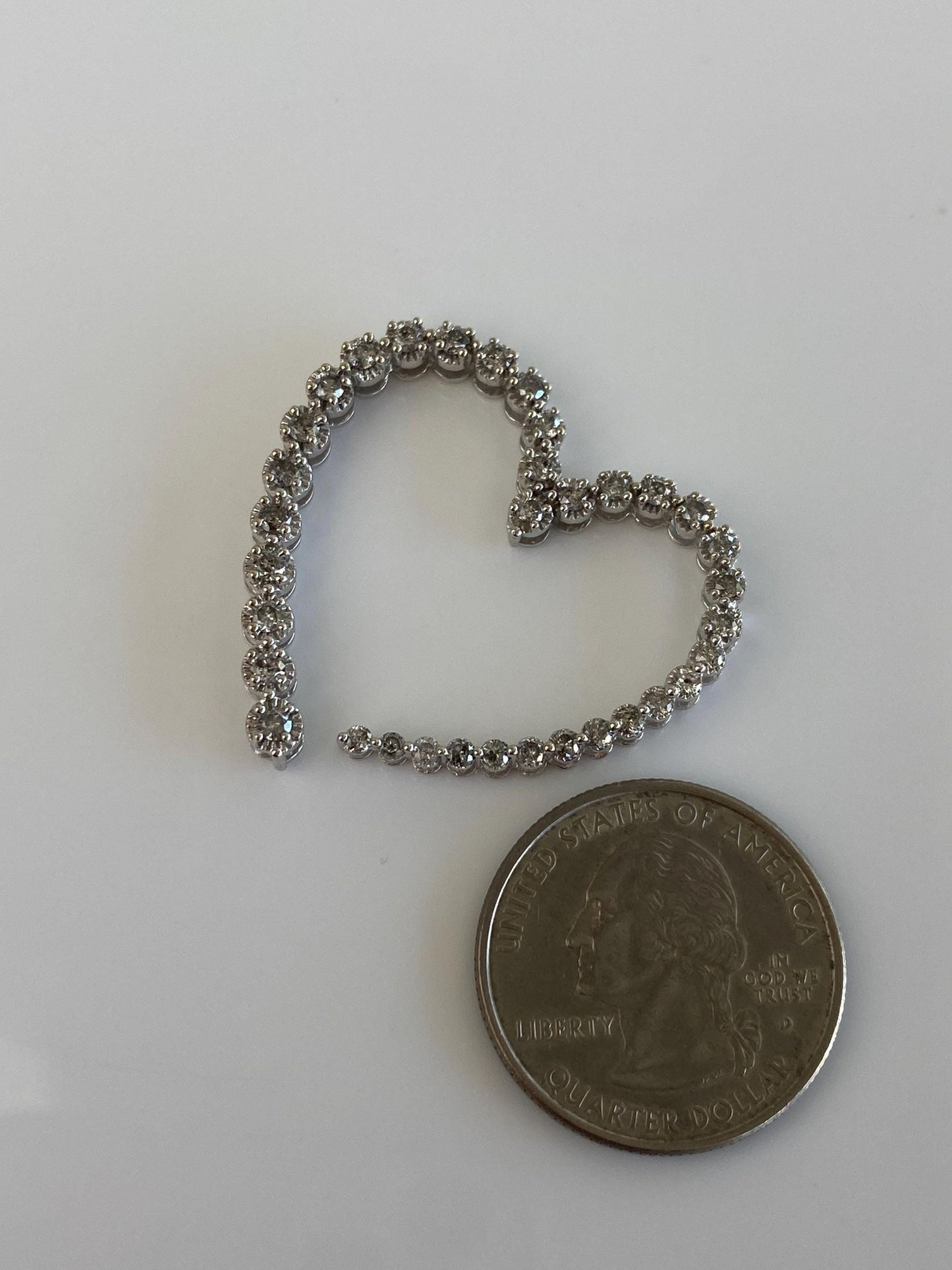 Vintage Solid 14k White Gold Diamond Open Heart Slide Charm