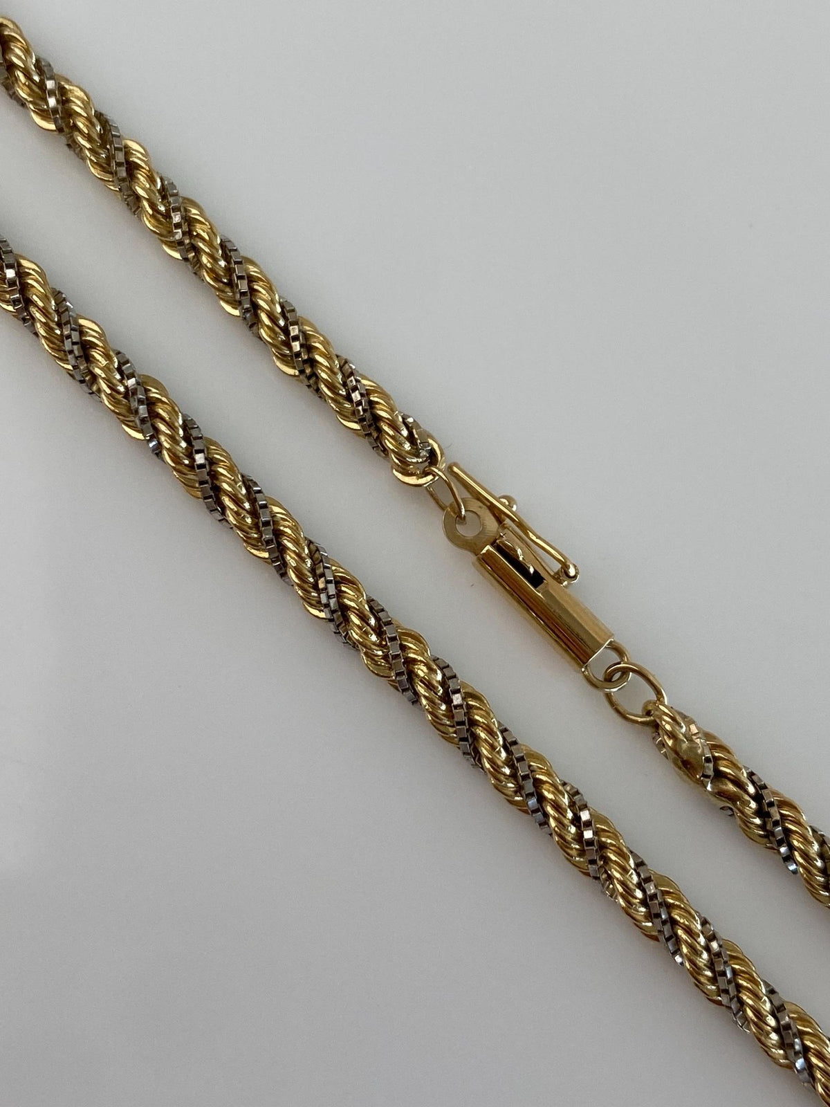 Vintage Solid 14k White & Yellow Gold Twisted Box Chain Rope Chain Necklace - 17.75 inches