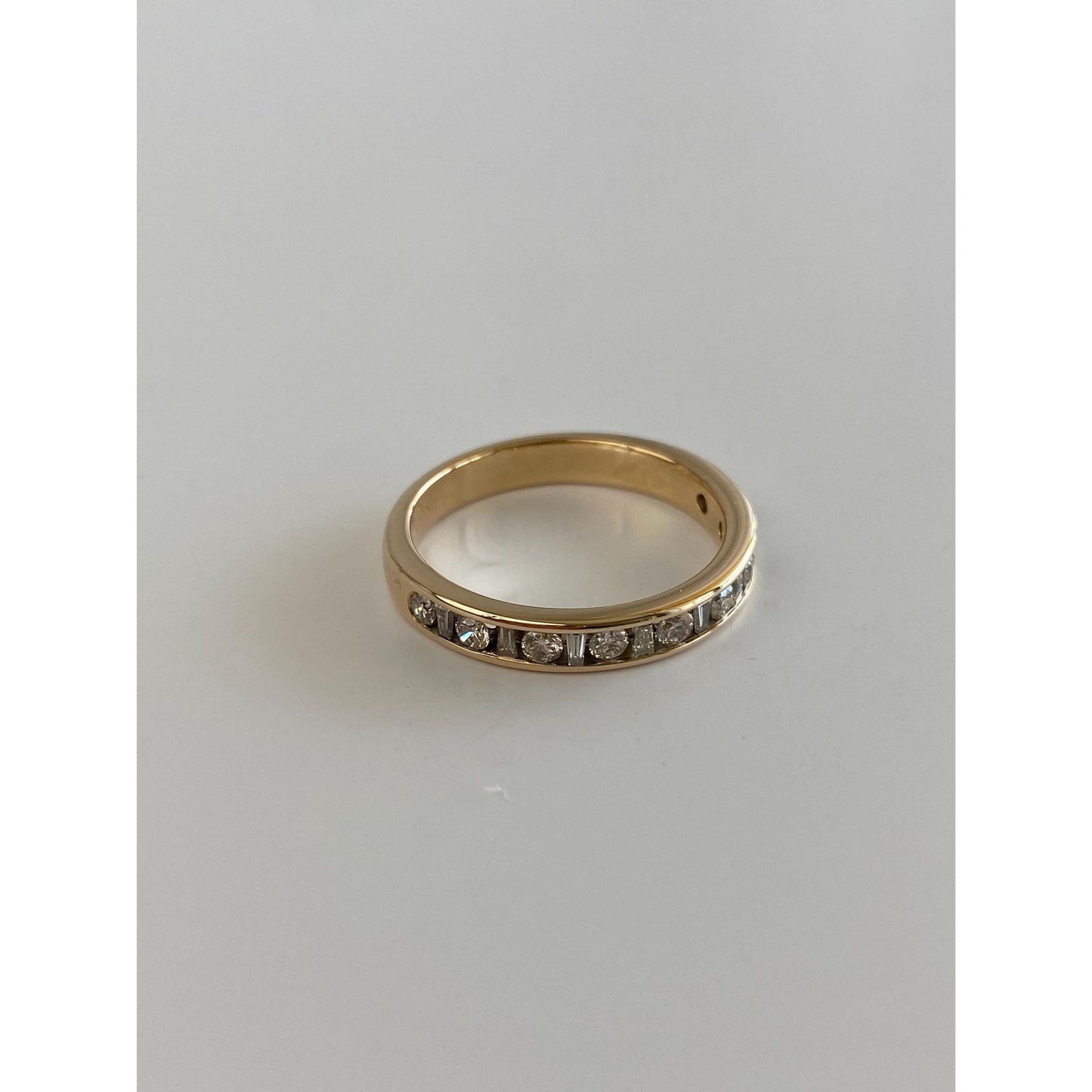 Vintage Solid 14k Yellow Gold Baguette & Round Diamond Eternity Ring Band - Size 8