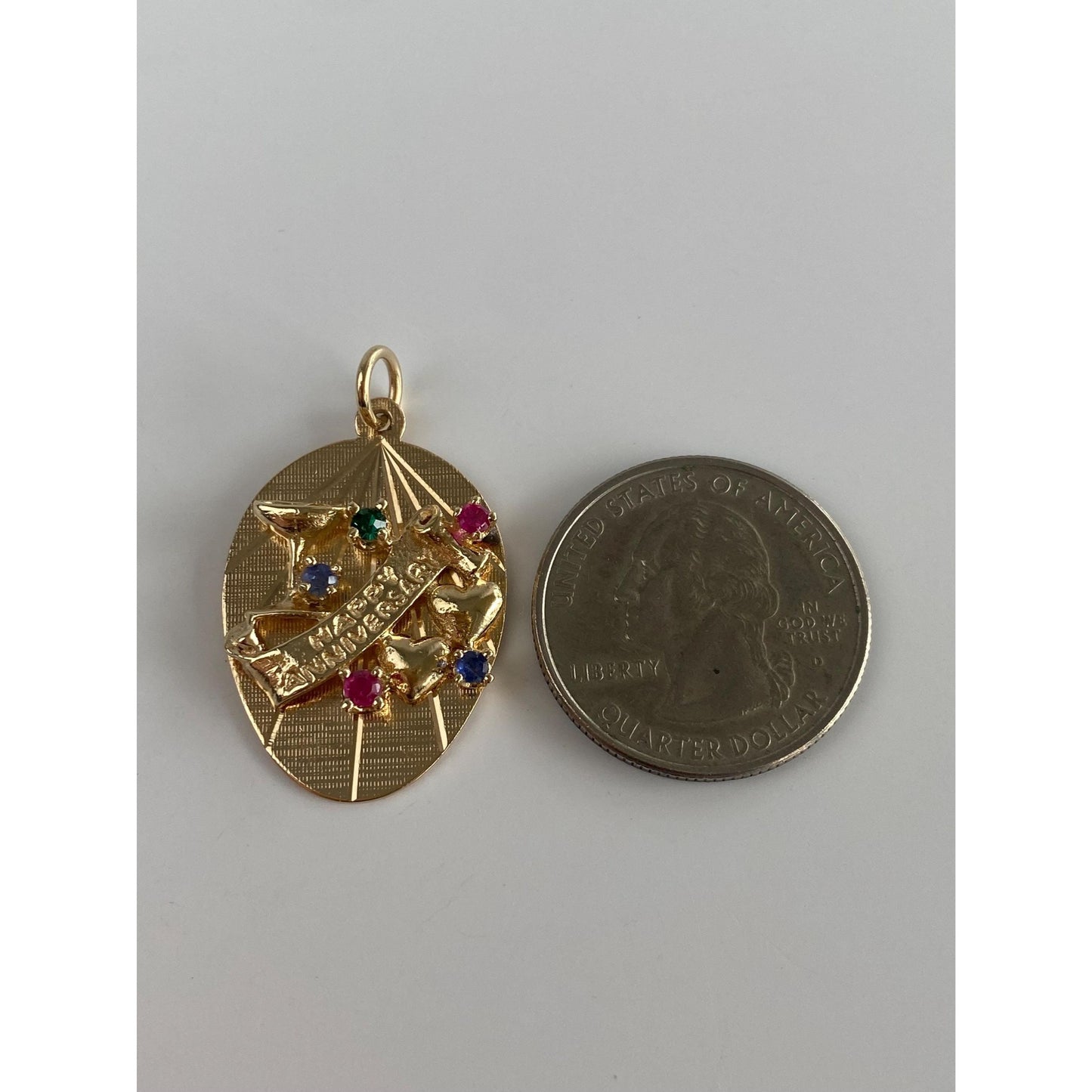 Vintage Solid 14k Sapphire Spinel Cubic Zirconia 'Happy Anniversary' Charm