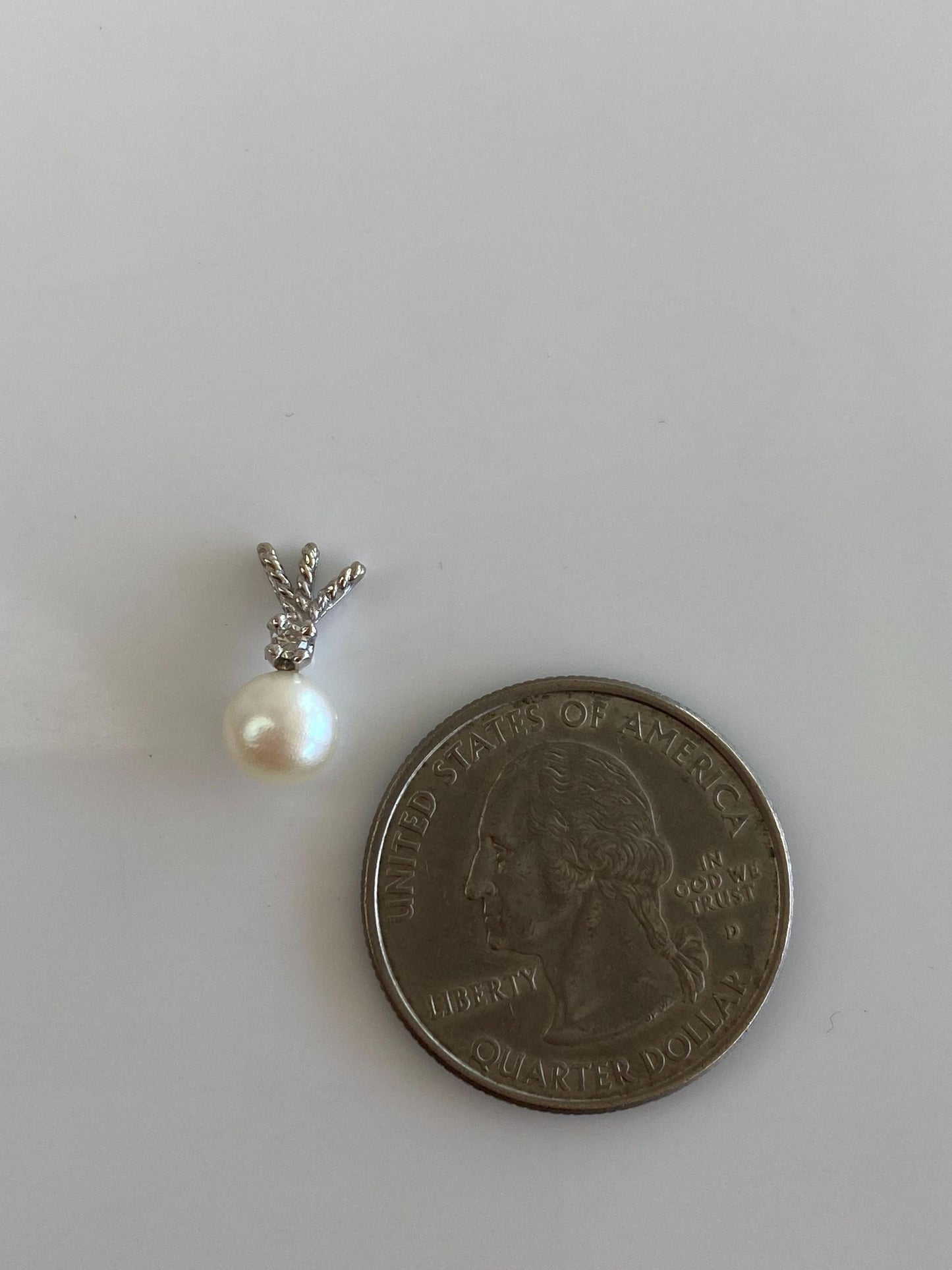 Vintage Solid 14k White Gold Diamond Pearl Charm