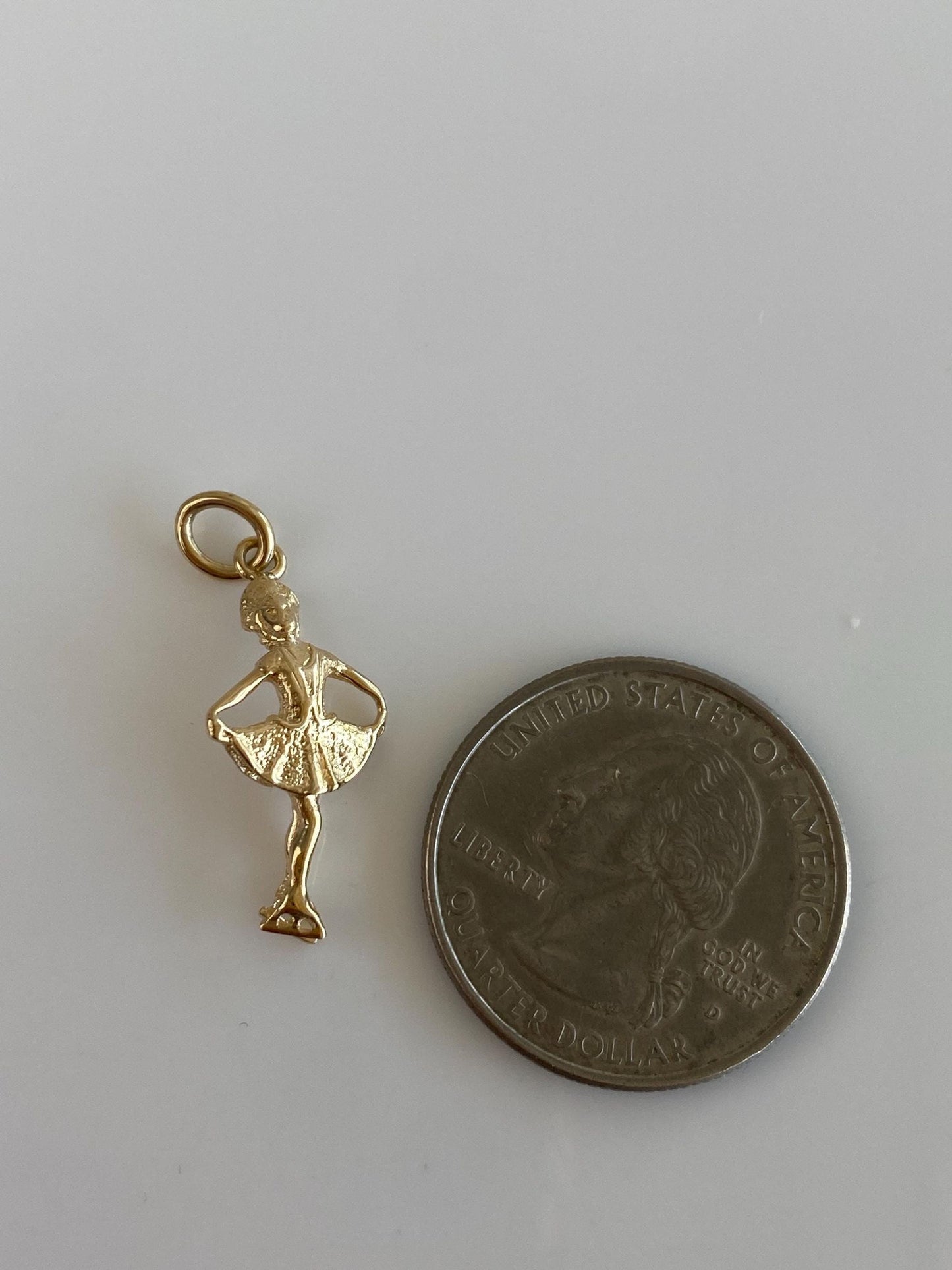 Vintage Solid 10k Yellow Gold Figure Skater Lady Charm