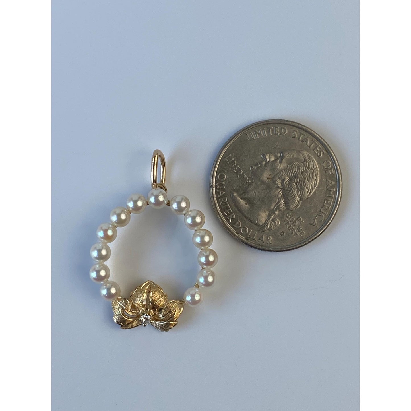 Vintage Solid 14k Yellow Gold Diamond Pearl Halo Flower Charm