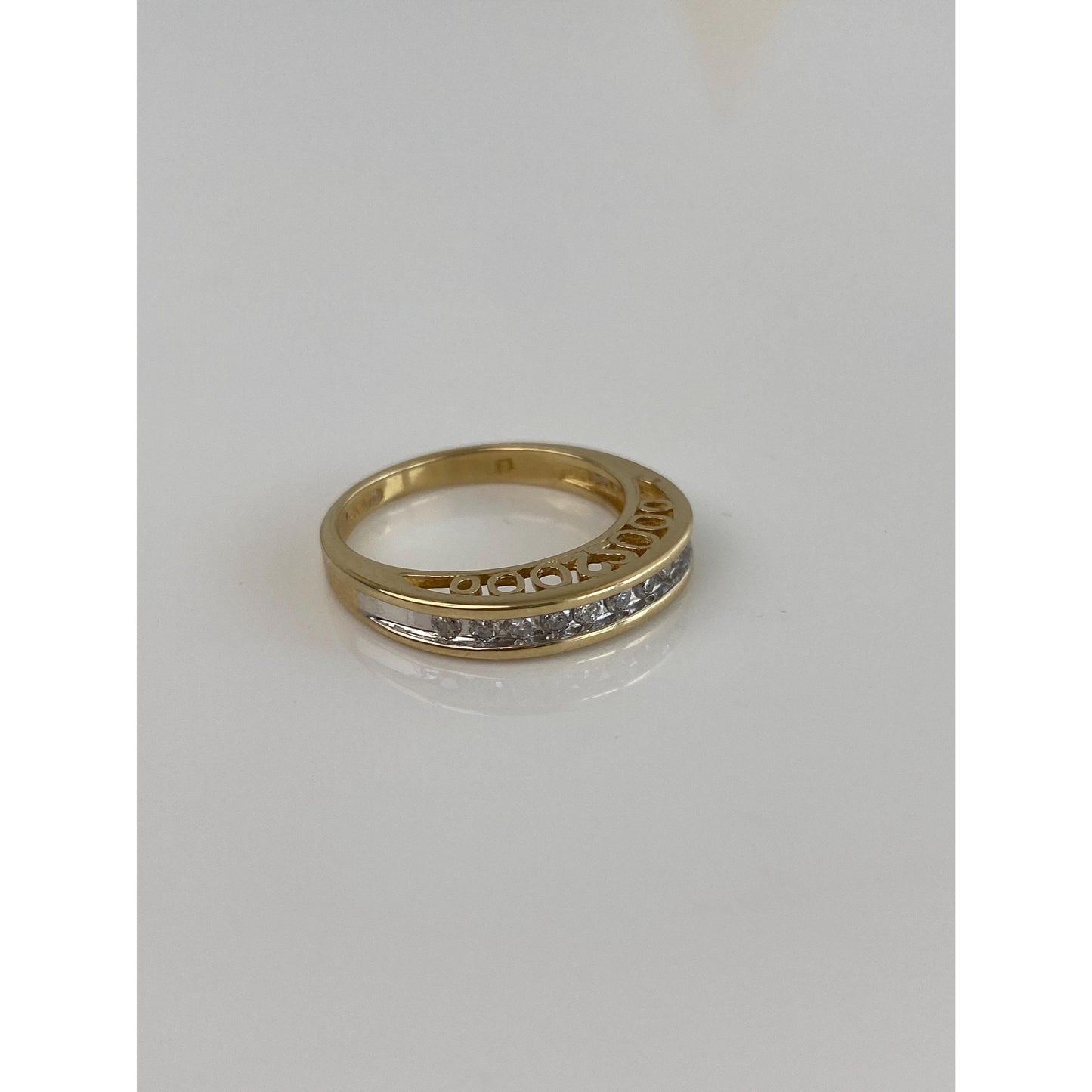 Vintage Solid 14k Yellow Gold Diamond Half Eternity Ring Band - Size 6.5