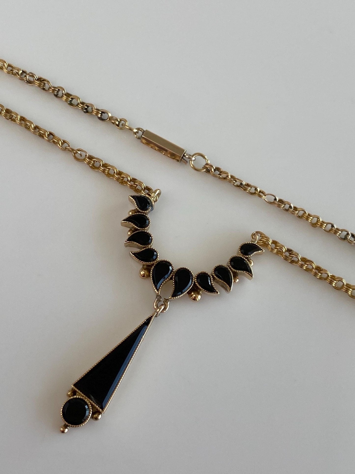 Vintage Solid 14k & 10k Yellow Gold Black Resin Textured Rolo Chain Necklace - 14.5 inches