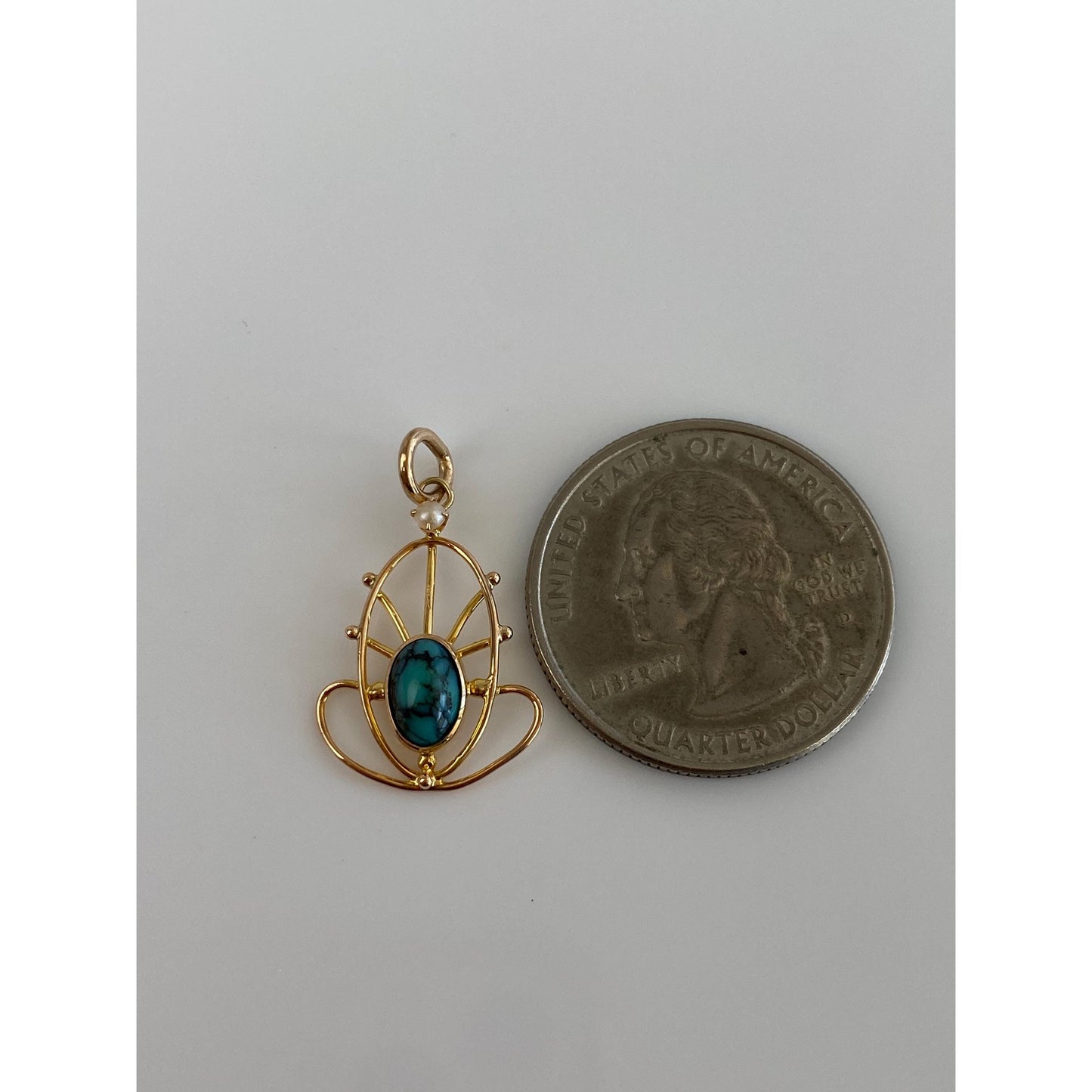 Vintage Solid 10k Yellow Gold Turquoise Seed Pearl Stick Pin Conversion Charm