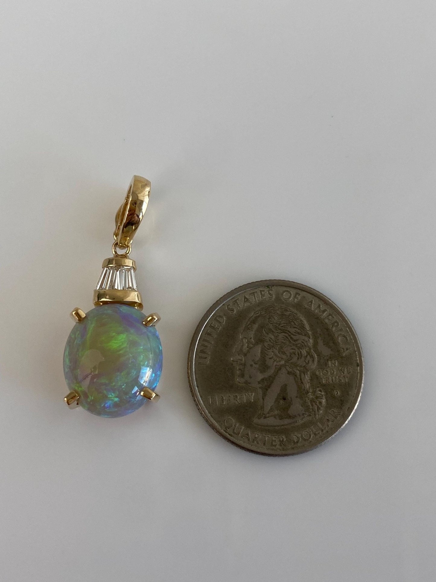 Vintage Solid 14k Yellow Gold Baguette Diamond Opal Charm