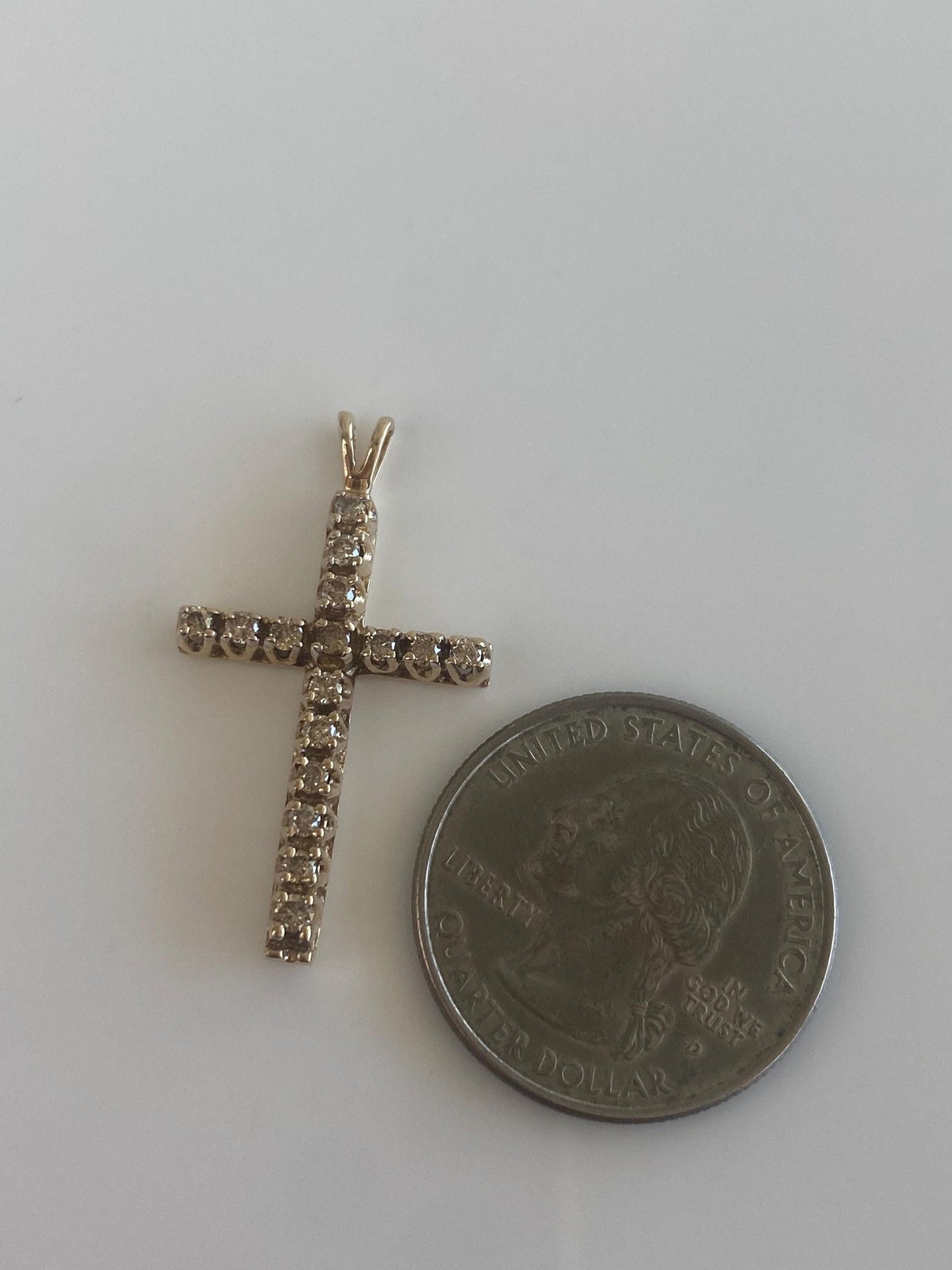Vintage Solid 10k Yellow Gold Champagne Diamond Cross Charm