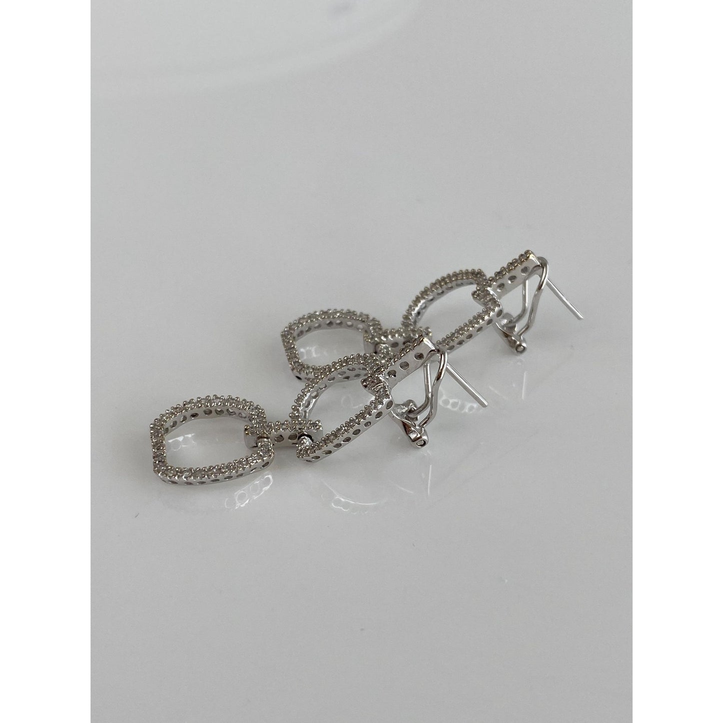 Vintage Solid 14k White Gold Diamond Dangle Stud Earrings