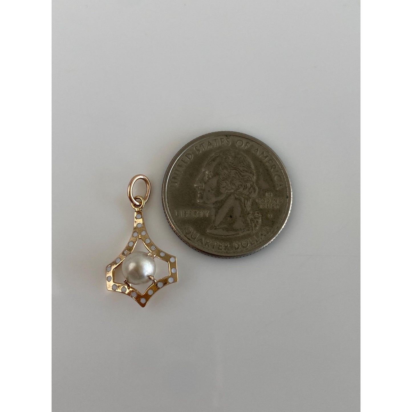 Vintage Solid 10k Yellow Gold White Enamel Pearl Charm