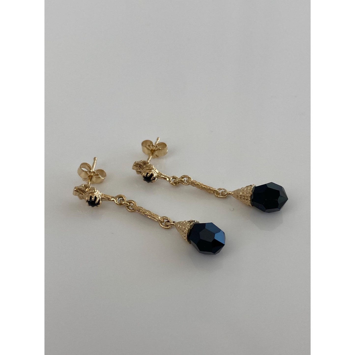 Solid 14k Black Onyx Dangle Stud Earrings