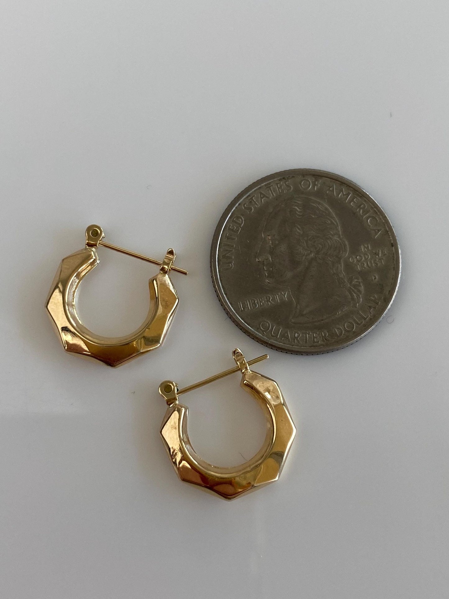 Vintage 14k Yellow Gold Hexagonal Hoop Earrings