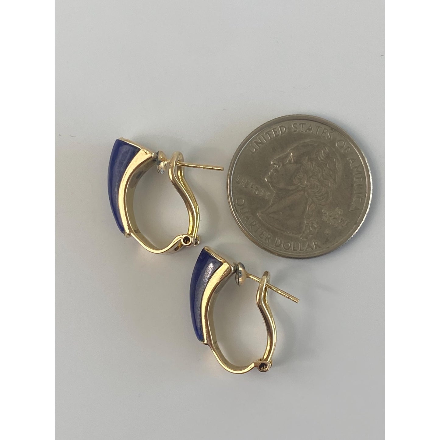 Vintage Solid 14k Yellow Gold Blue Lapis Lazuli Drop Earrings