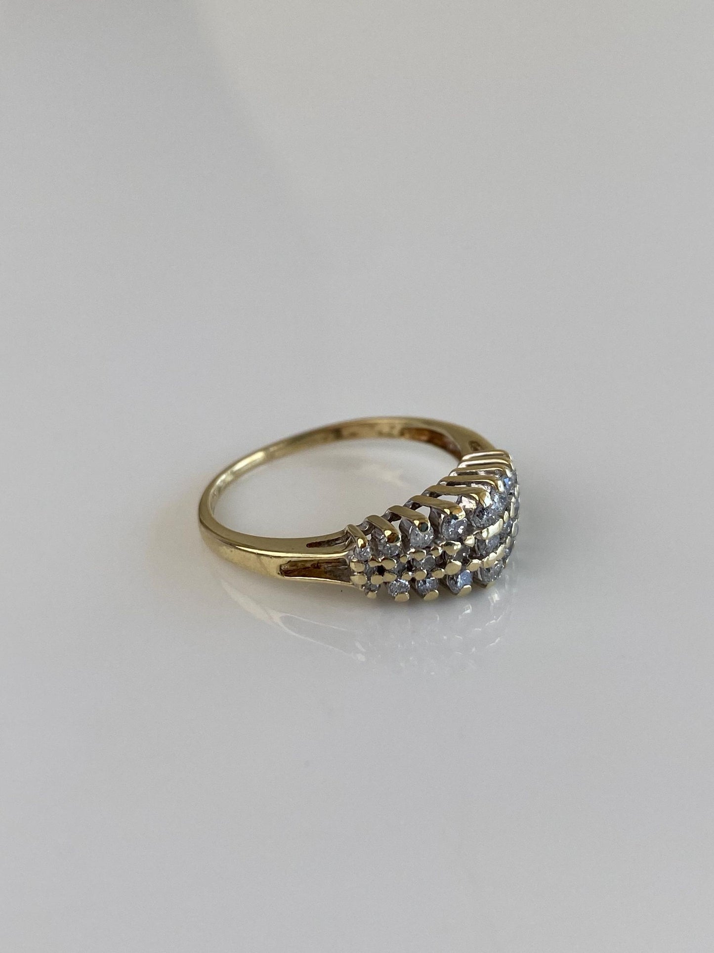 Vintage Solid 10k Yellow Gold Diamond Rows Ring - Size 7.75