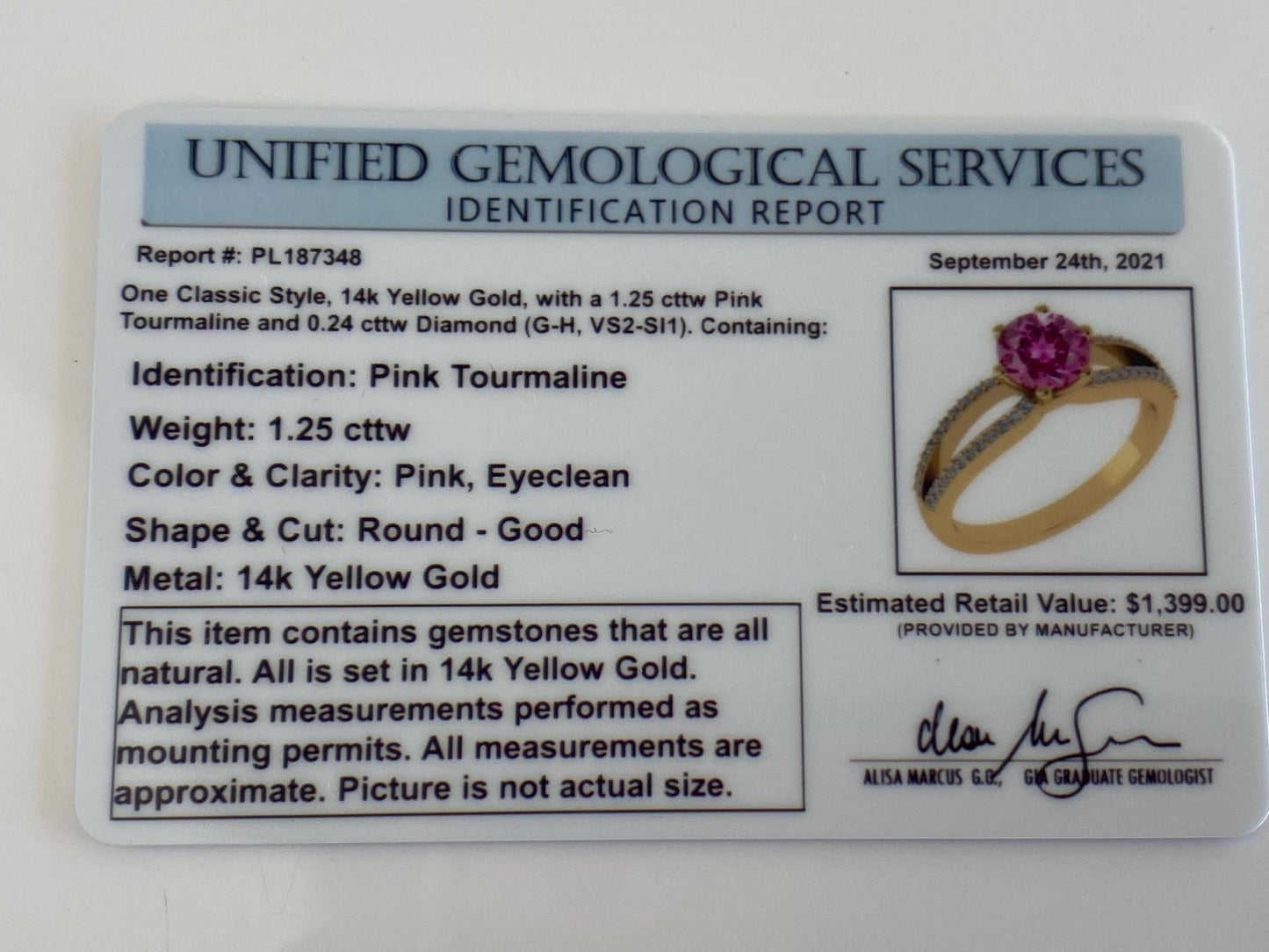Vintage Solid 14k Yellow Gold Pink Tourmaline Diamond Ring - Size 6
