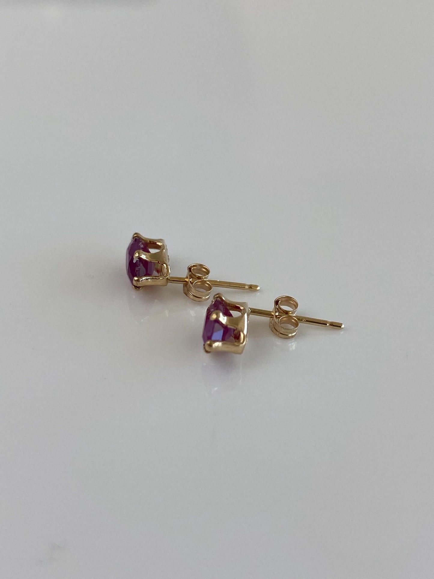 Vintage Solid 14k Yellow Gold Rose Cut Marquis Ruby Stud Earrings