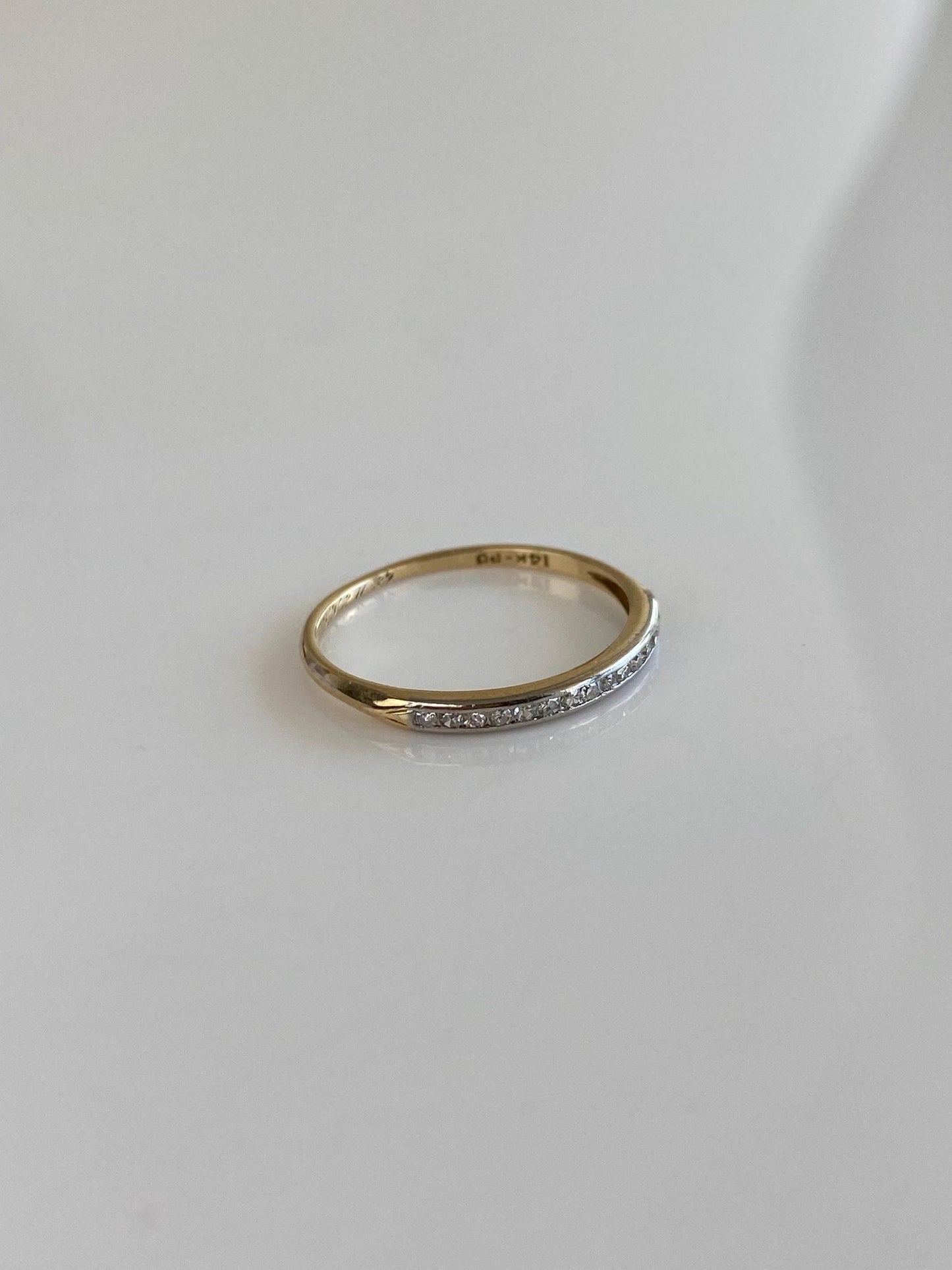 Vintage Solid 14k White & Yellow Gold Diamond Slim Ring Band - Size 6.25