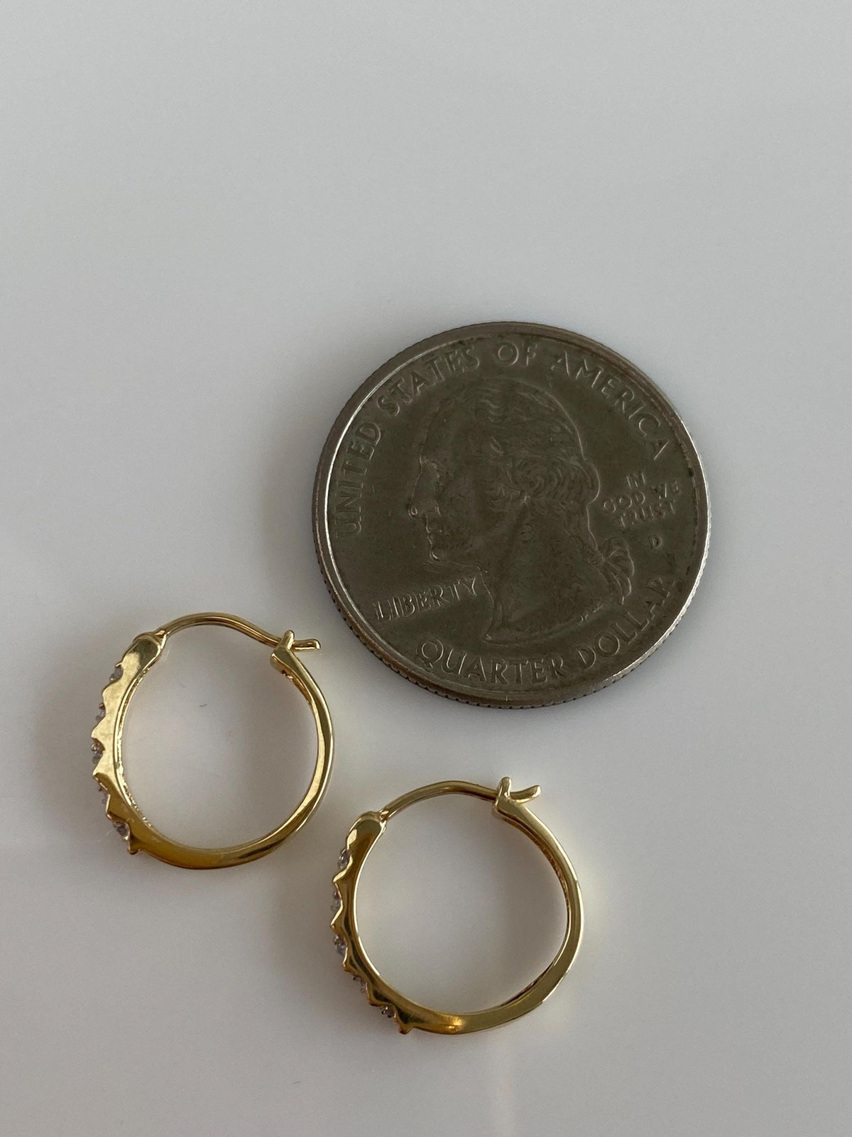 Vintage Solid 10k White & Yellow Gold Little Clear Sapphire Hoop Earrings