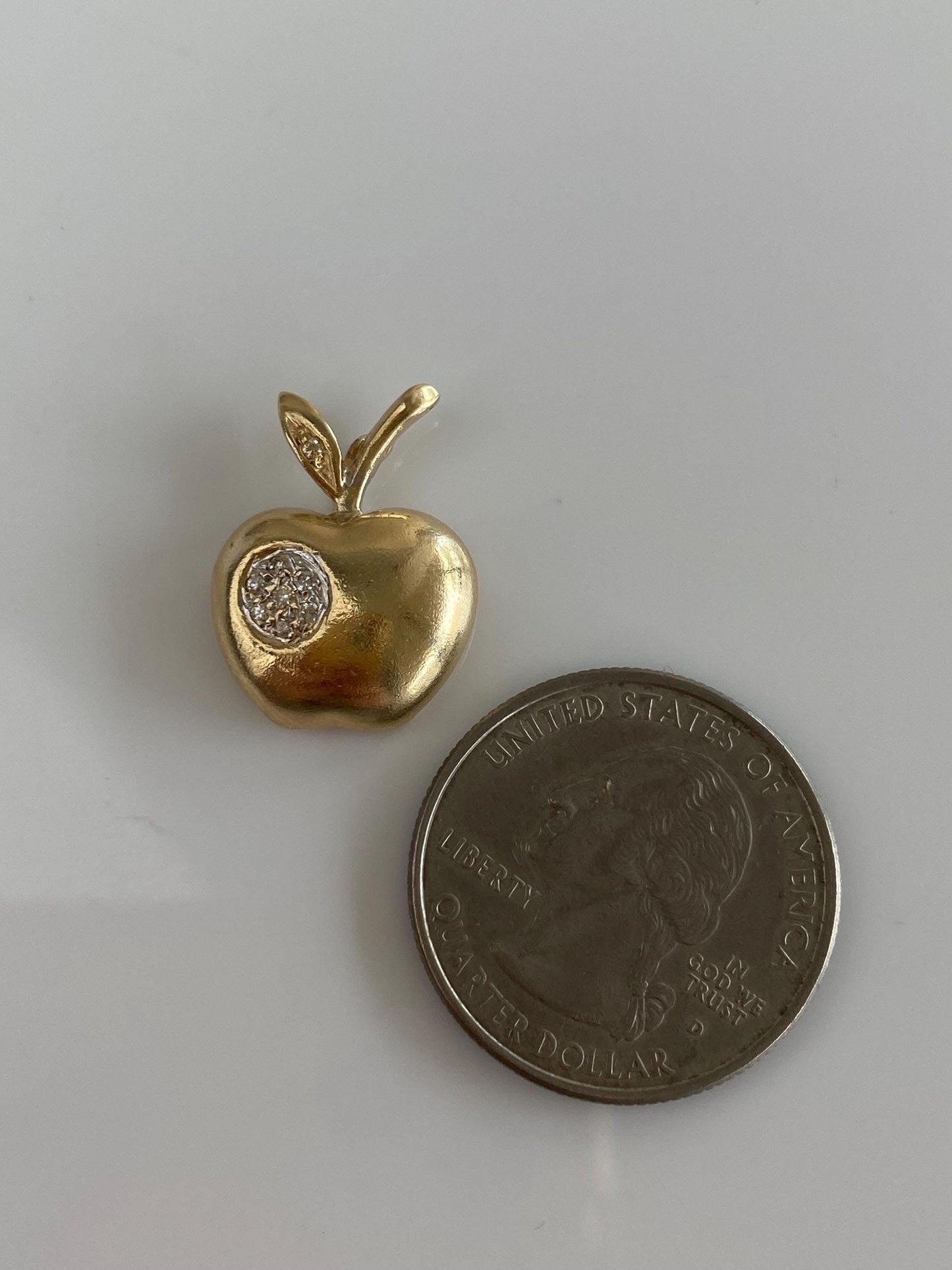 Solid 14k Yellow Gold Diamond Cluster Apple Slide Charm